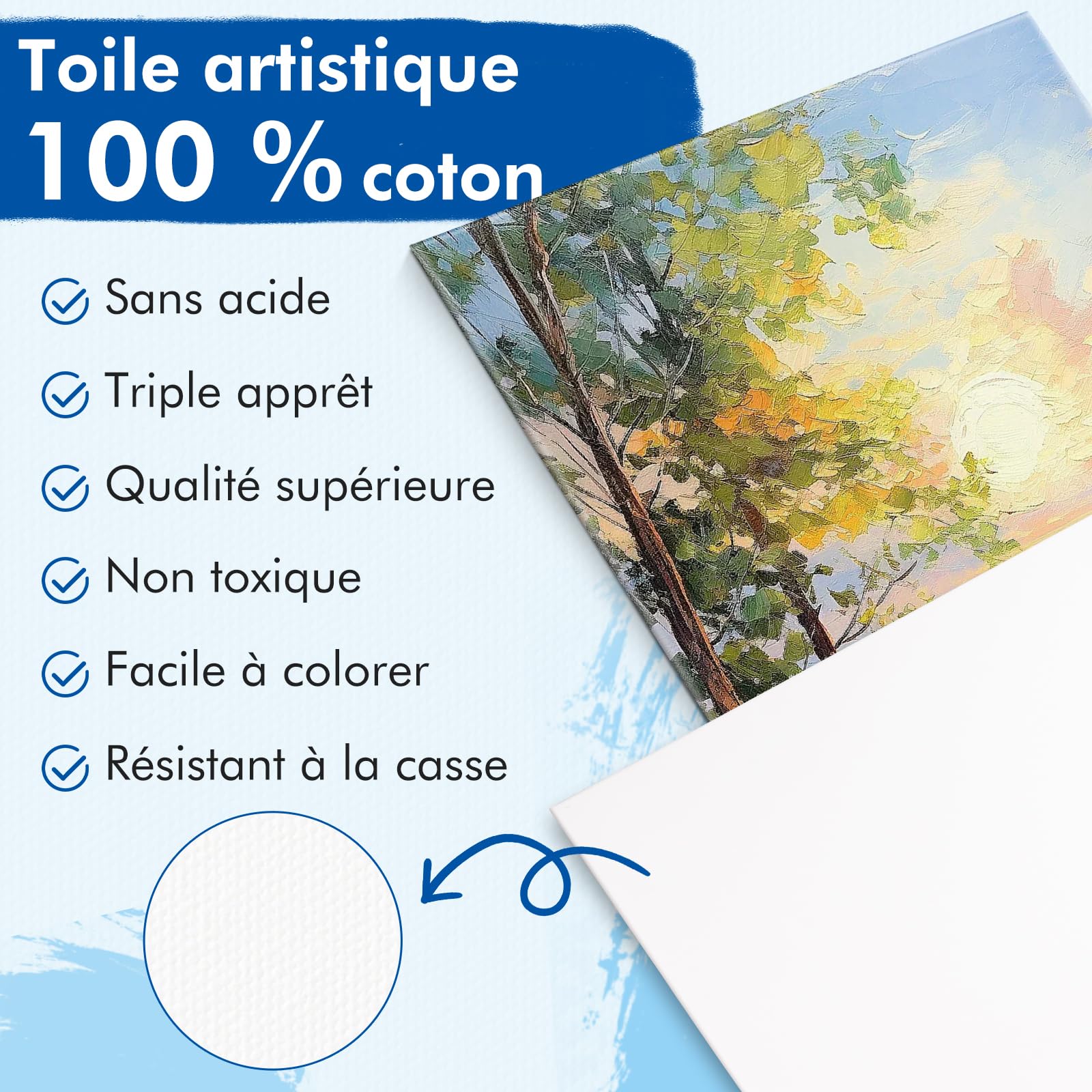 Toile Peinture 50x70cm - 3 pièces Toile a Peindre Pré-Étirée pour l'artiste, 100% Coton, Bois certifié FSC, 280GSM, 1,7cm D'épaisseur Toiles à Peindre Encadrées, Sans Acide, Triplement Apprêtée