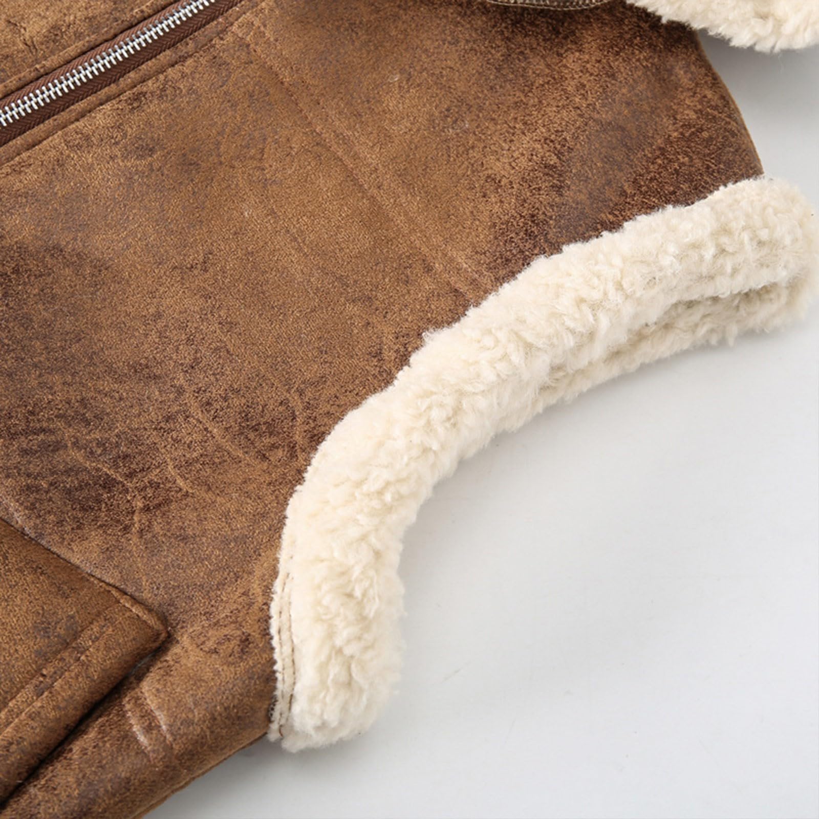 Gilet da uomo, taglie grandi, marrone, gilet in pile | Gilet da esterno in pelle scamosciata, per il tempo libero, da viaggio, invernale, sciancrato, elasticizzato, in pelle bovina