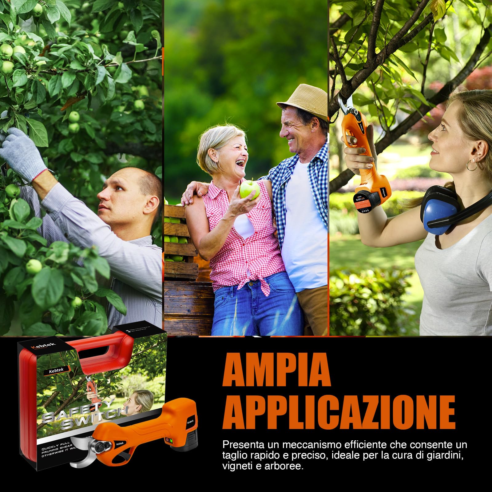 Kebtek Forbici Potatura a Batteria 25mm, Cesoie a Batteria per Potatura 2x2Ah Motore Brushless Potatore Senza Fili per Giardinaggio, Alberi da Frutto, Vigneto (YDN-B007) | Cesoie a Batteria per Potatura 2x2Ah Motore Brushless Potatore Senza Fili per Giard