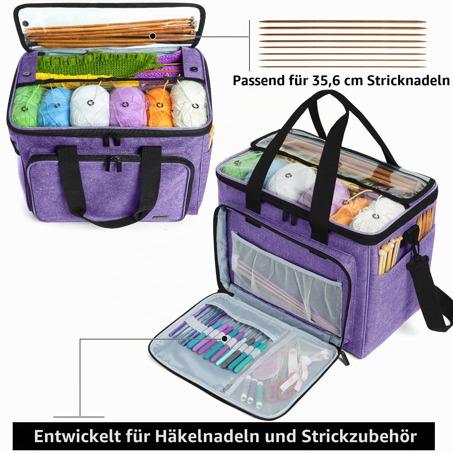 Teamoy Wollaufbewahrungstasche, geeignet für Stricken, Häkeln, Wolle und Zubehörtaschen (Zubehör Nicht im Lieferumfang enthalten), Lila
