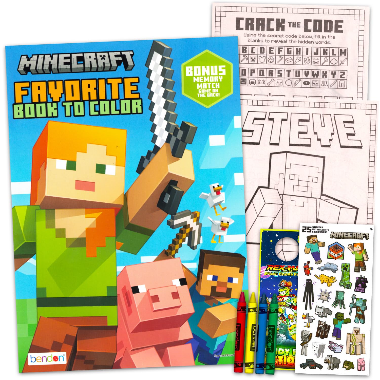 Minecraft Coloring Book Set for Kids, Boys Ages 4-8 - Bundle with Minecraft Coloring Pages, Activities, Games Plus Minecraft Stickers, Jumbo Crayons | Minecraft Activity Book Set