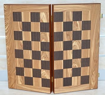 Manopoulos Olive Root Backgammon Chess + Olive Wood Chips - Without Chess pawns