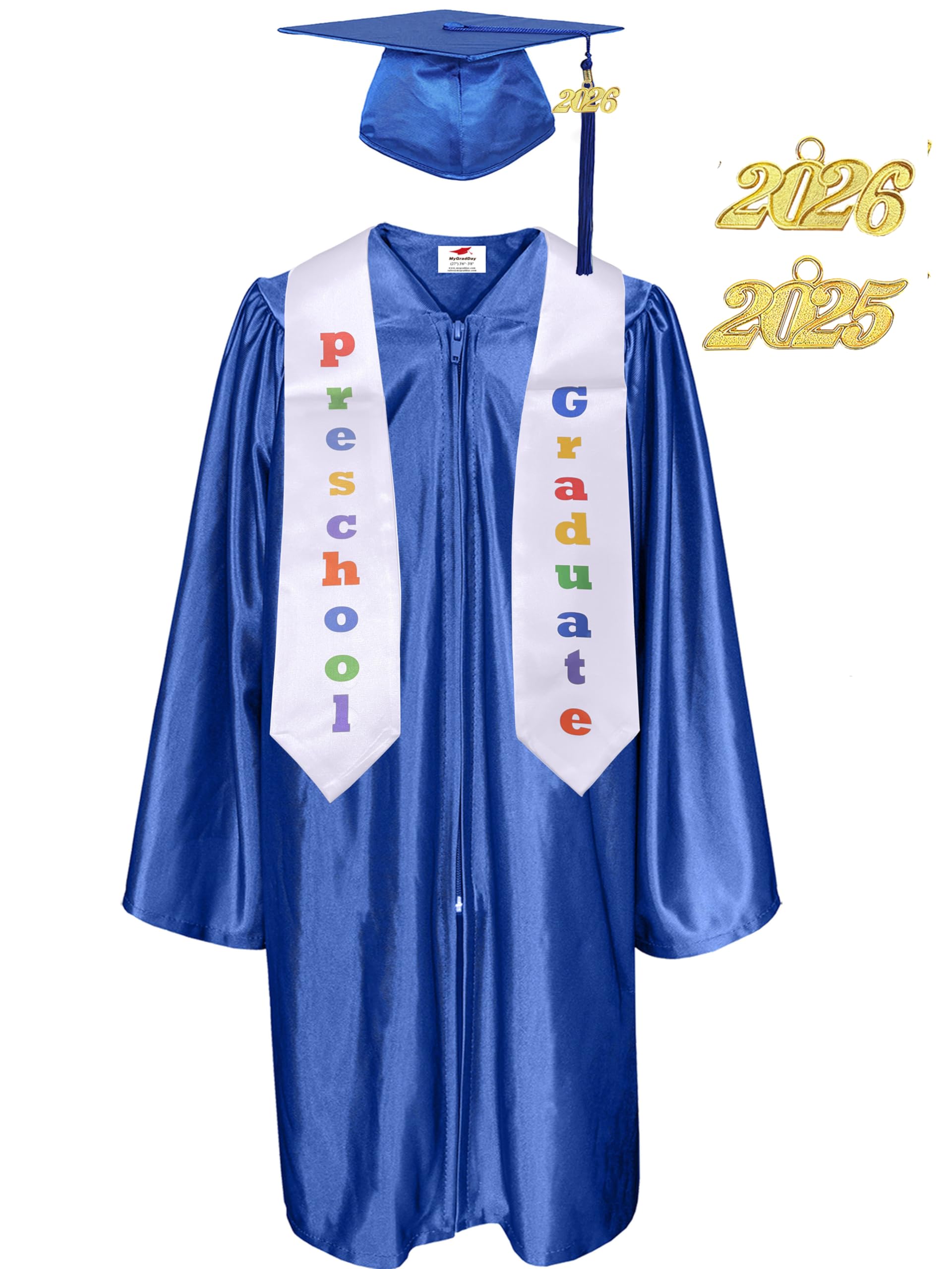 MyGradDay Shiny Kindergarten & Preschool Graduation Gown Cap Tassel 2026 Charm