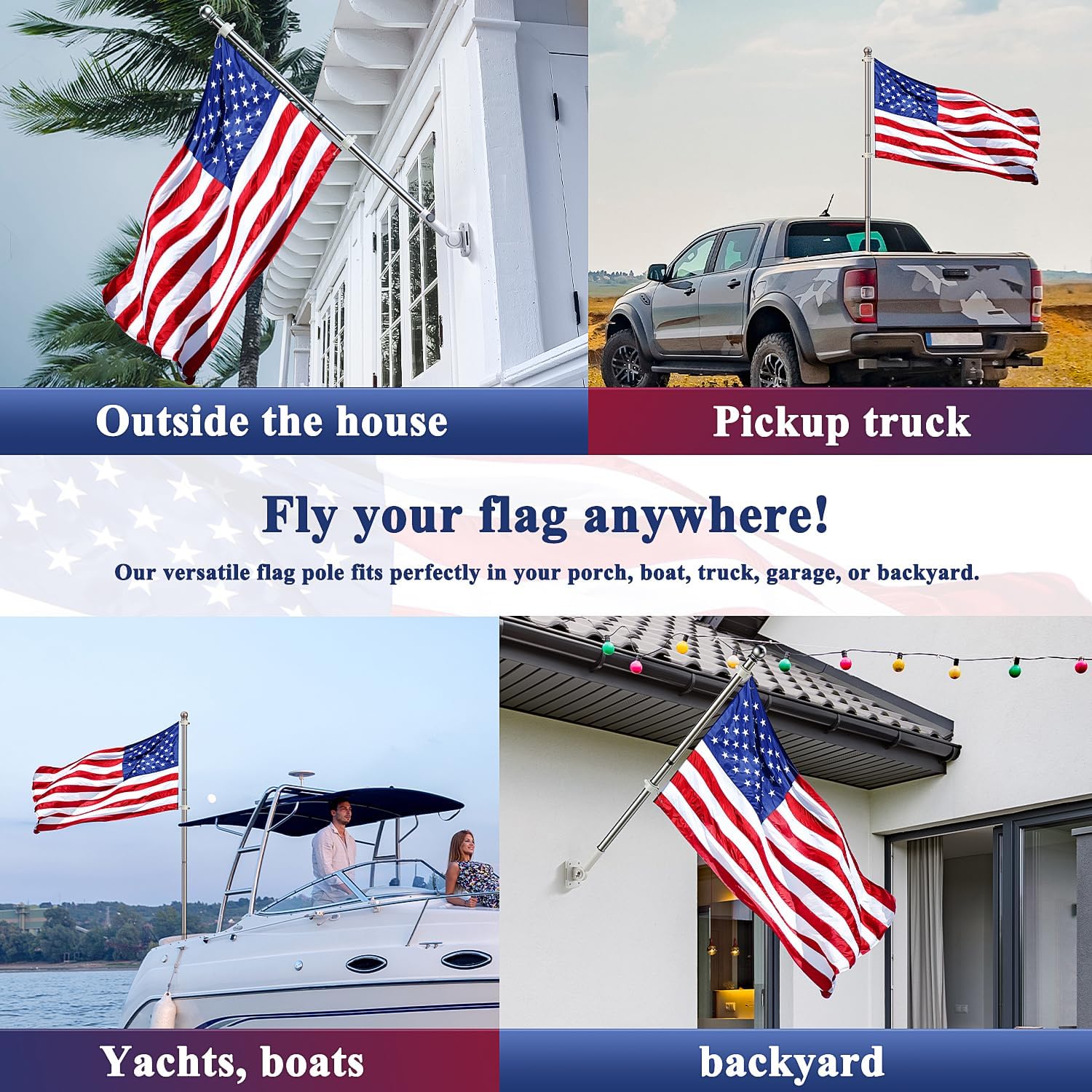 PHITRIC 5FT Flag Pole Kit with 3x5 American Flag for House Outside, Stainless Steel Rustproof Flagpole for 3x5 Sports Fan Outdoor Flags for Outside House (Silver)