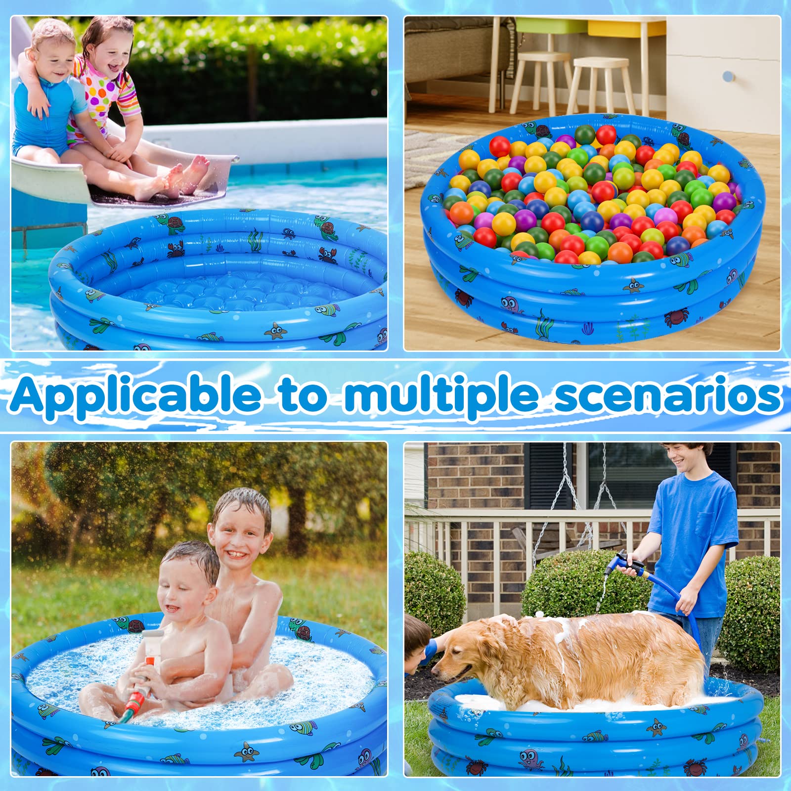 Highttoy Planschbecken für Kinder, 51 Zoll Runder Aufblasbarer Kinderpool, Planschbecken Baby Schwimmbecken Kinder Außen Garten Wasser Spielen Pool, Blau(130 x 40cm)