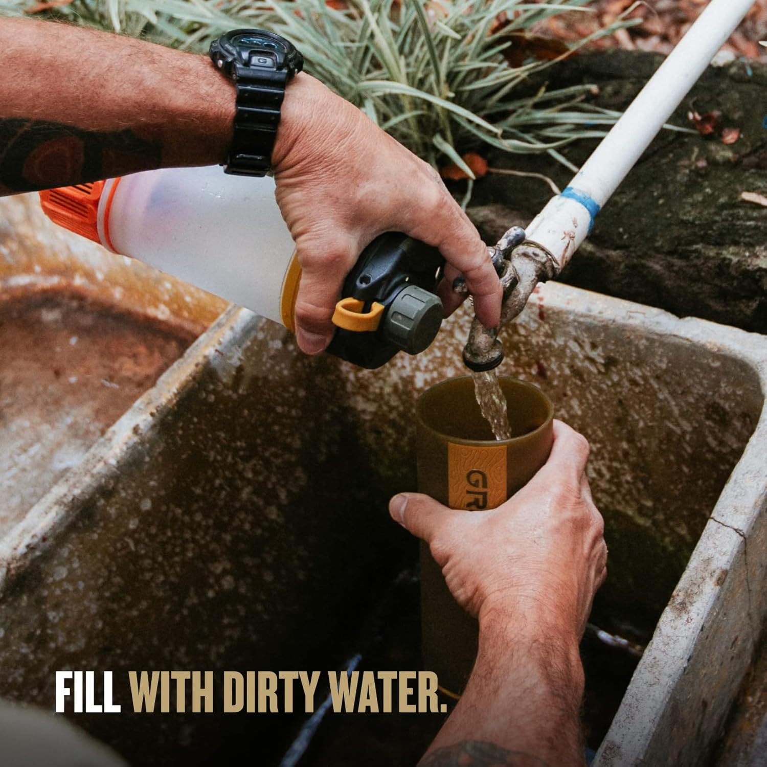 GRAYL GeoPress 24 oz Water Purifier Bottle - Filter for Hiking, Camping, Survival, Travel (Coyote Amber) : Sports & Outdoors