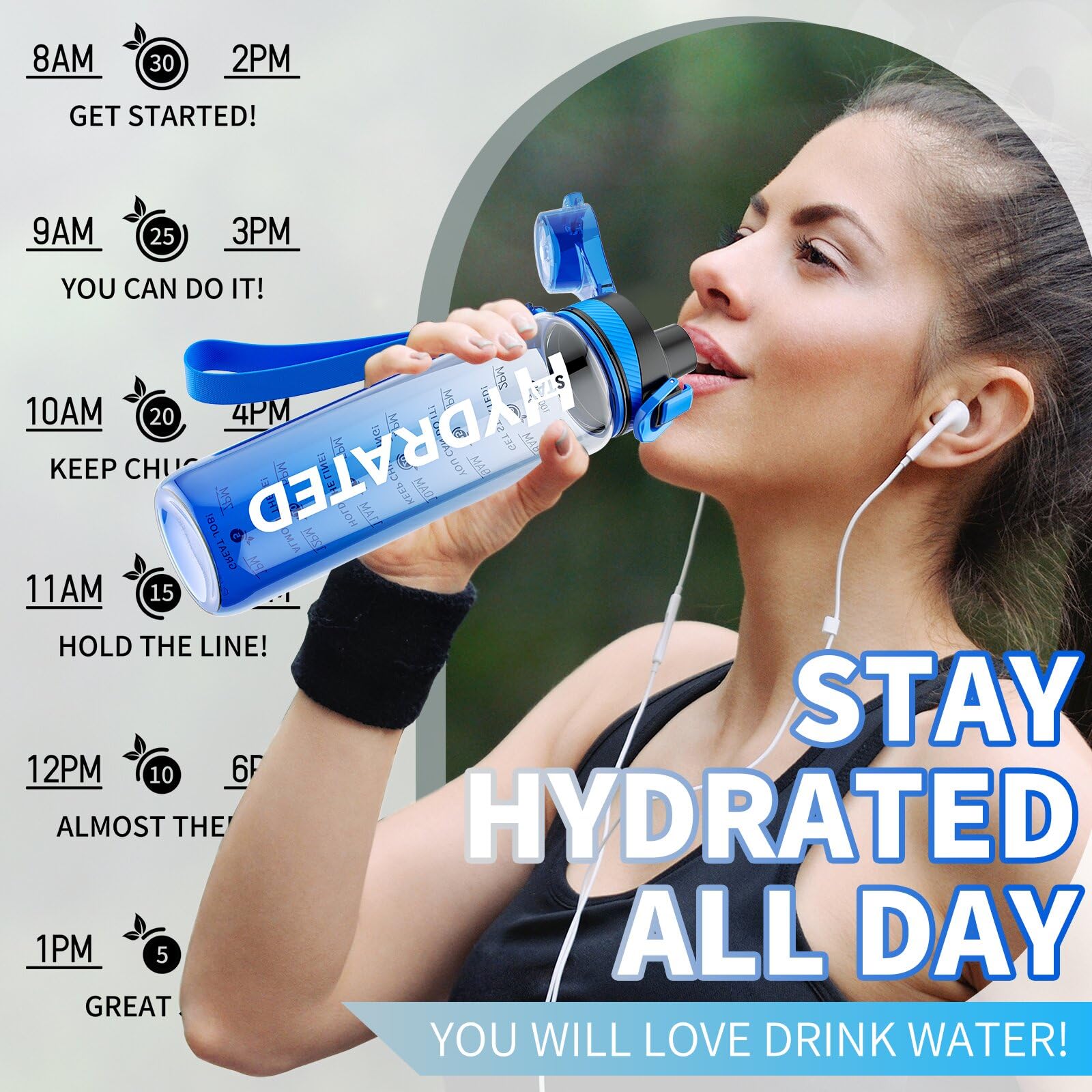 Mevoly Borraccia 1 Litro, Borraccia Palestra con Orari per Bere, Borraccia Sportiva Motivazionale 1L senza BPA, Antigoccia, Trasparente Bottiglia Acqua per Ufficio, Scuola, Trekking Bottle