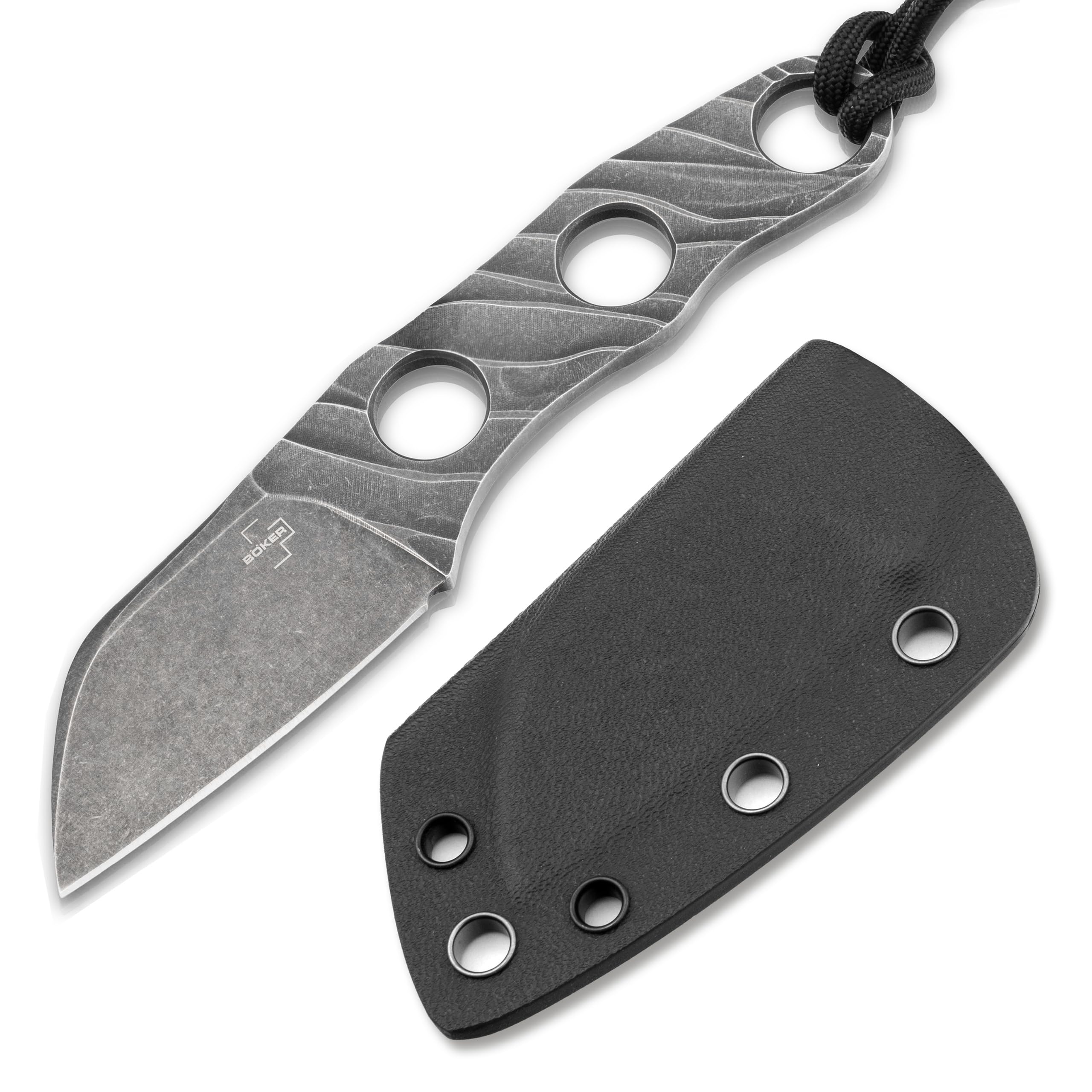 BÖKER PLUS® Kazhan Neck Knife - feststehendes EDC Neck Knife mit 5,7 cm D2 Sheepfoot-Klinge - Backup Halsmesser mit Kydex-Scheide - EDC Nackenmesser mit Kugel-Kette