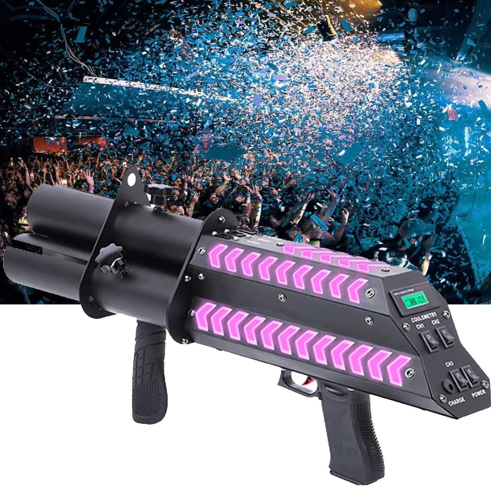oiakus Cañón Inalámbrico de Confetti, Cañón Eléctrico de Confetti, Lanzador Profesional de Confetti con Luces LED, para Eventos Especiales, Fiestas, Clubes, Bodas, Conciertos