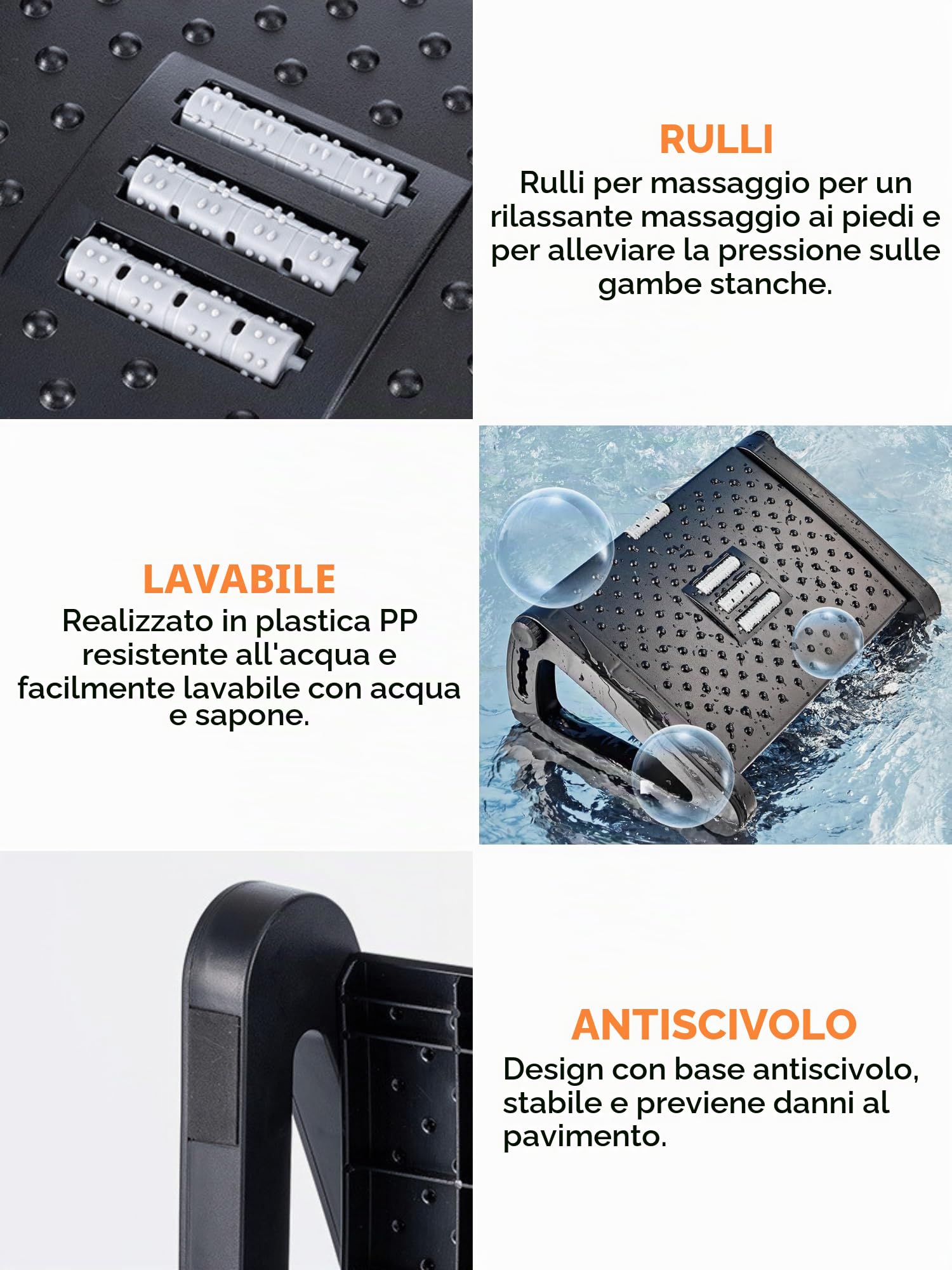 Poggiapiedi Ergonomico per Ufficio, Supporto per i Piedi per Scrivania Regolabile, Antiscivolo, Poggiapiedi con Funzione Massaggio, Migliora la Postura e la Circolazione, Ideale per Lavoro e Casa