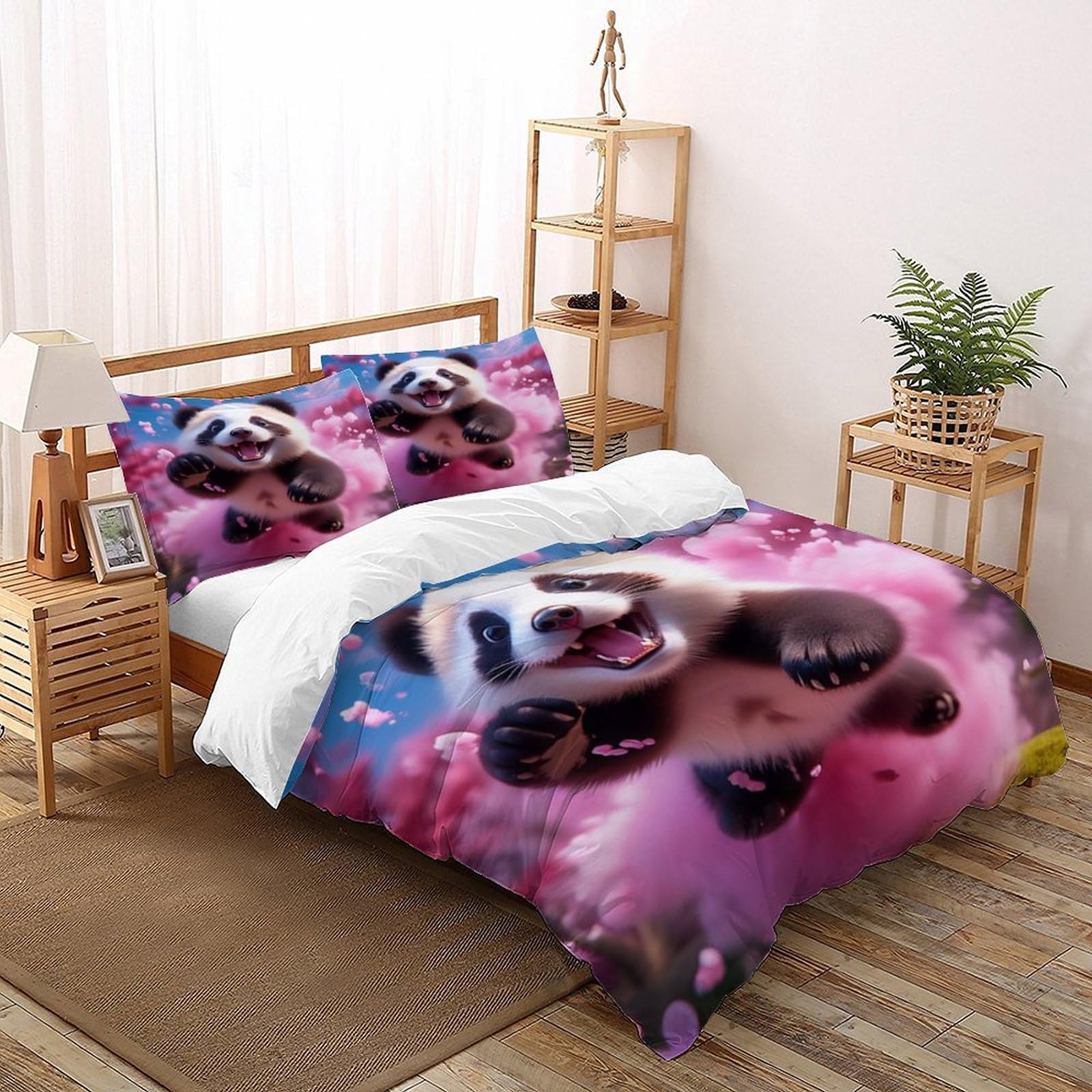 Housse de couette 200x200cm motifs animaux sauvages avec taies d'oreiller microfibre