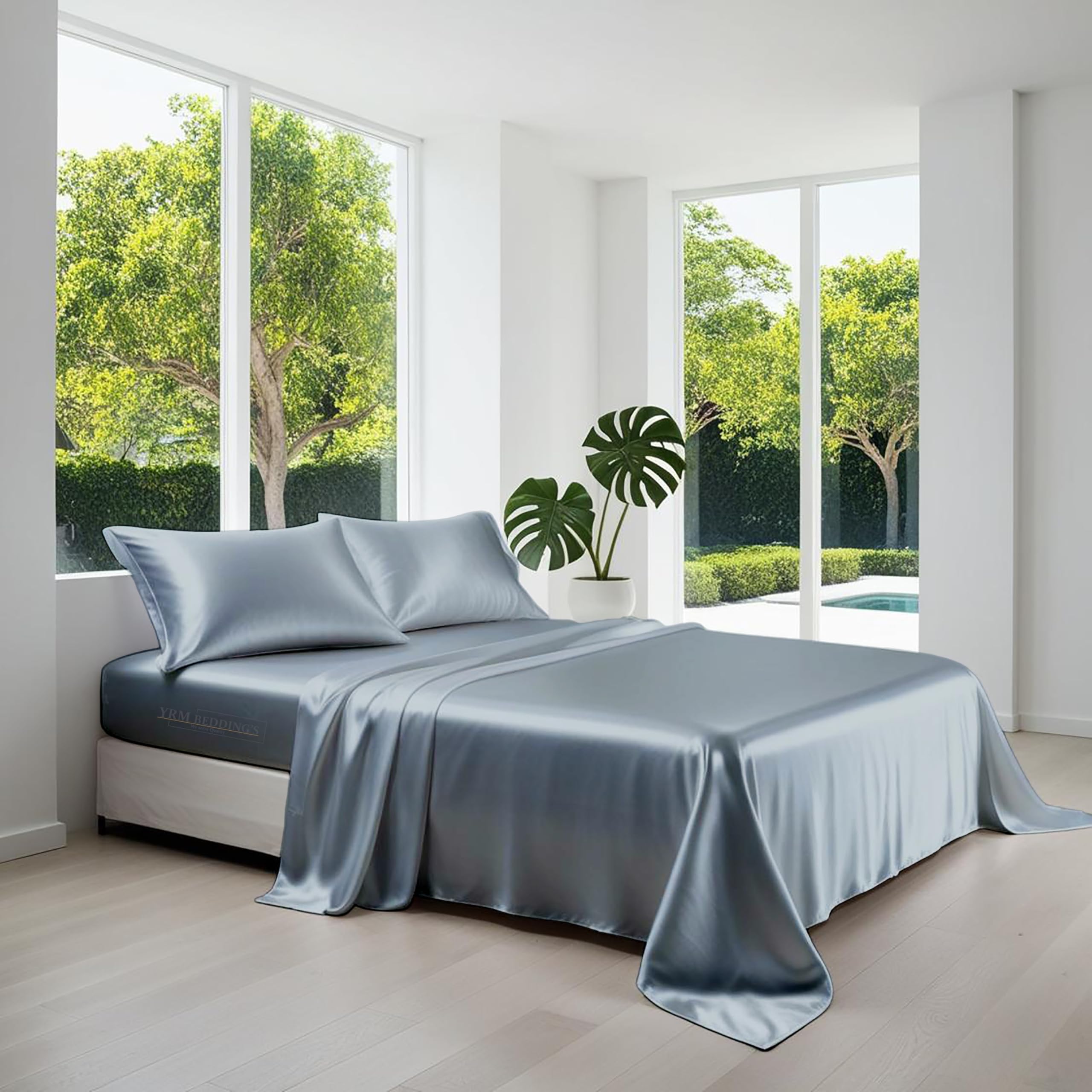 YRM Bedding’s® -Velvet Touch, Silky Satin King Size (92x108 Inches) Bedsheet with 2 Pillow Covers, Soft, Smooth & Silk |Skin & Hair Friendly,Date Night Collection - Coin Grey