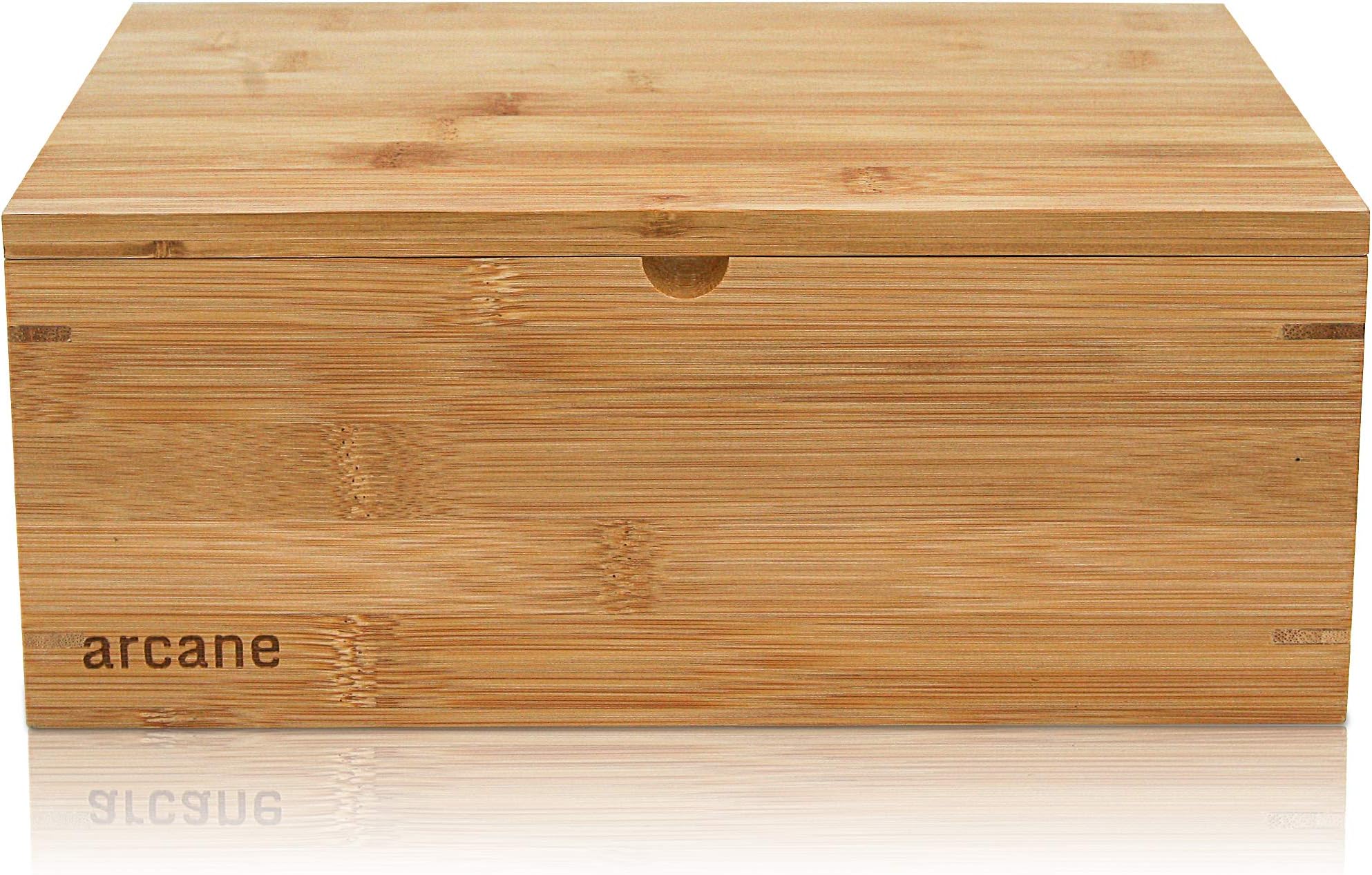 Arcane Stash Box Rolling Tray Combo - Premium Quality Natural Bamboo - Extra Large Stash Box with Rolling Tray Lid - Beautiful and Strong with Spline Reinforced Corner Joints