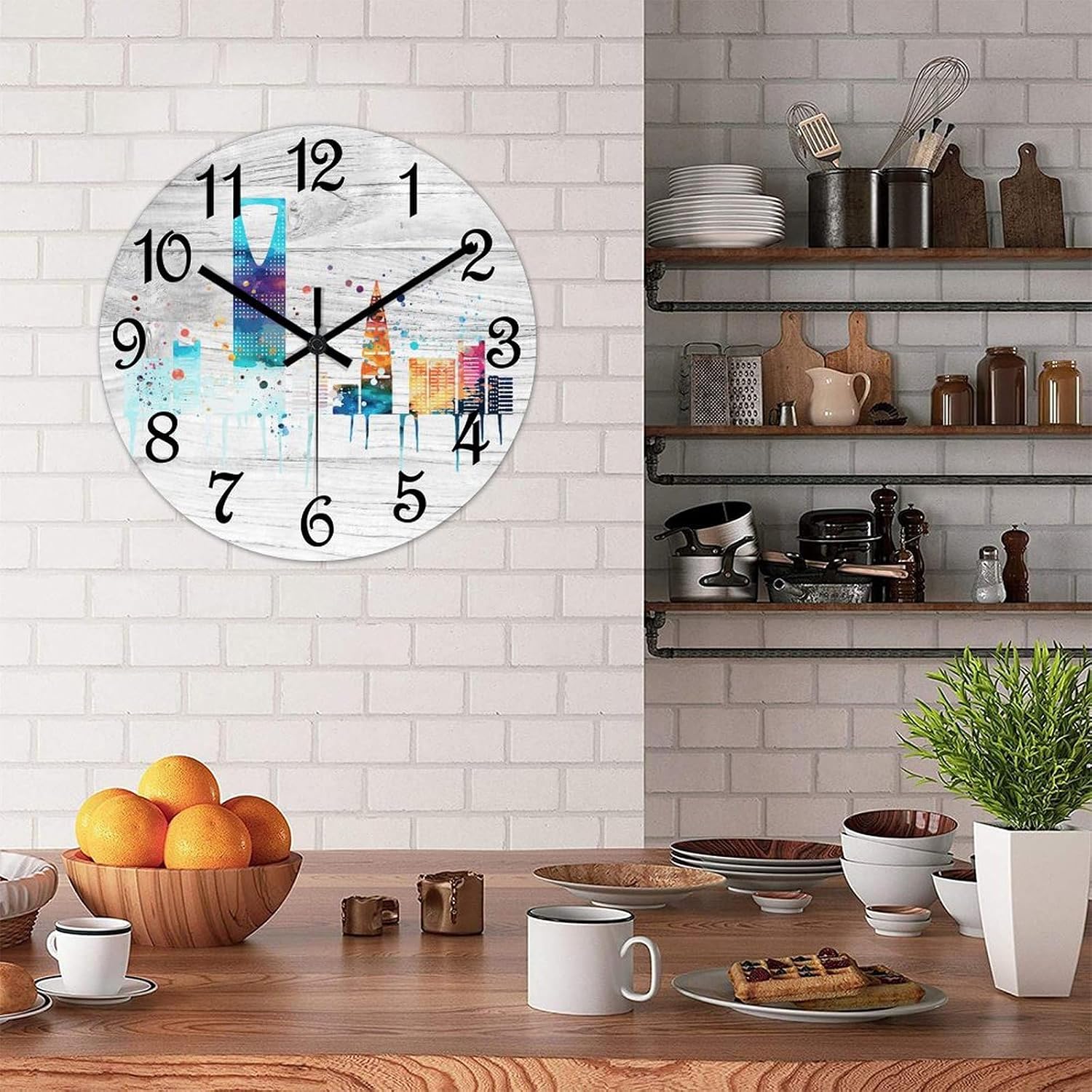 Riyadh Landscape Round Wall Clock Saudiarabia Riyadh Skyline Clock Wall Art Wood Clock Silent Non-Ticking Decorative Wall Clock for Living Room Bedroom Kitchen 12"