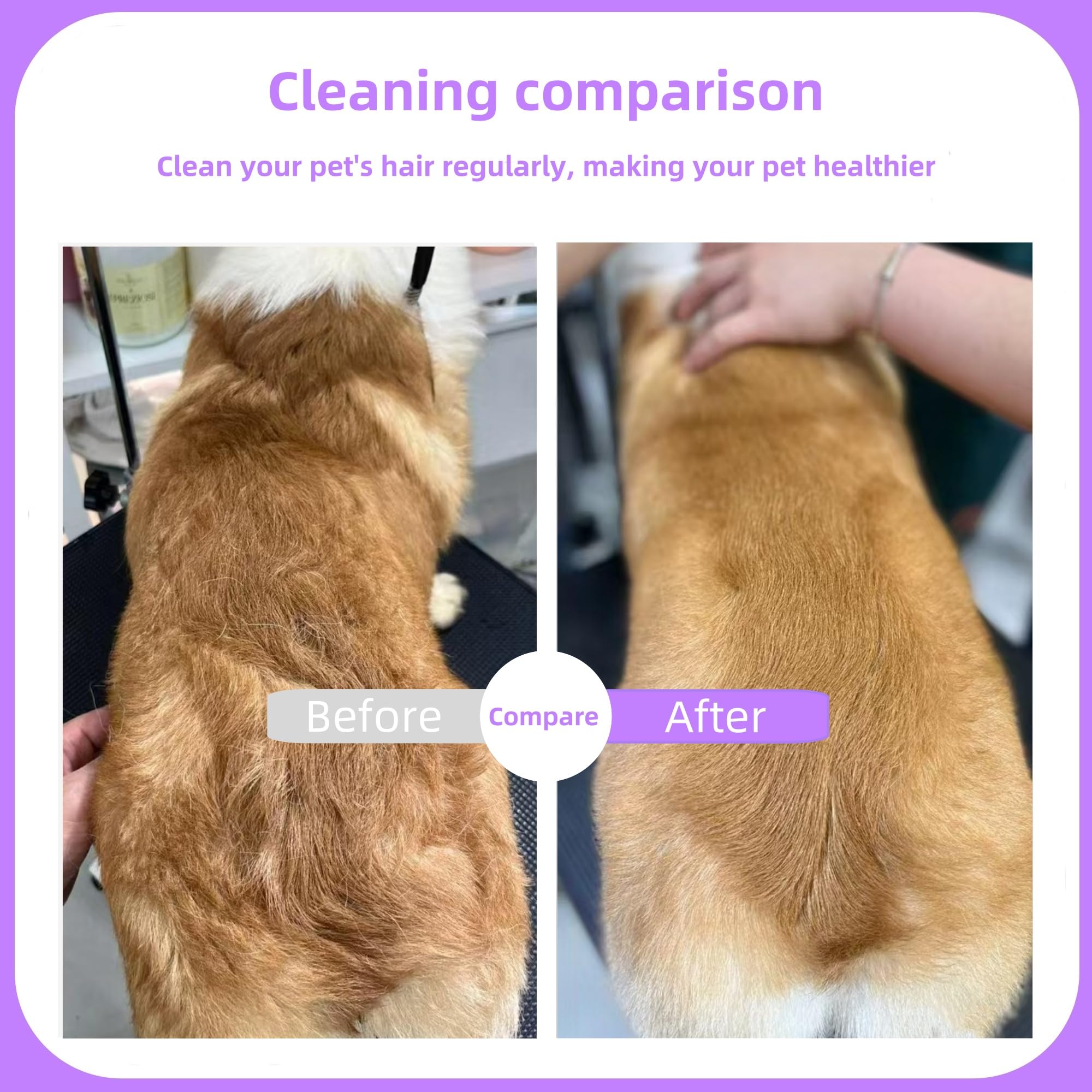 Haustierkamm für Hunde und Katzen, mit langen und kurzen Edelstahl-Metallzähnen für Haarausfall und Verfilzungen, rutschfester und antistatischer Gummigriff, sicherer und sanfter Fellpflegekamm