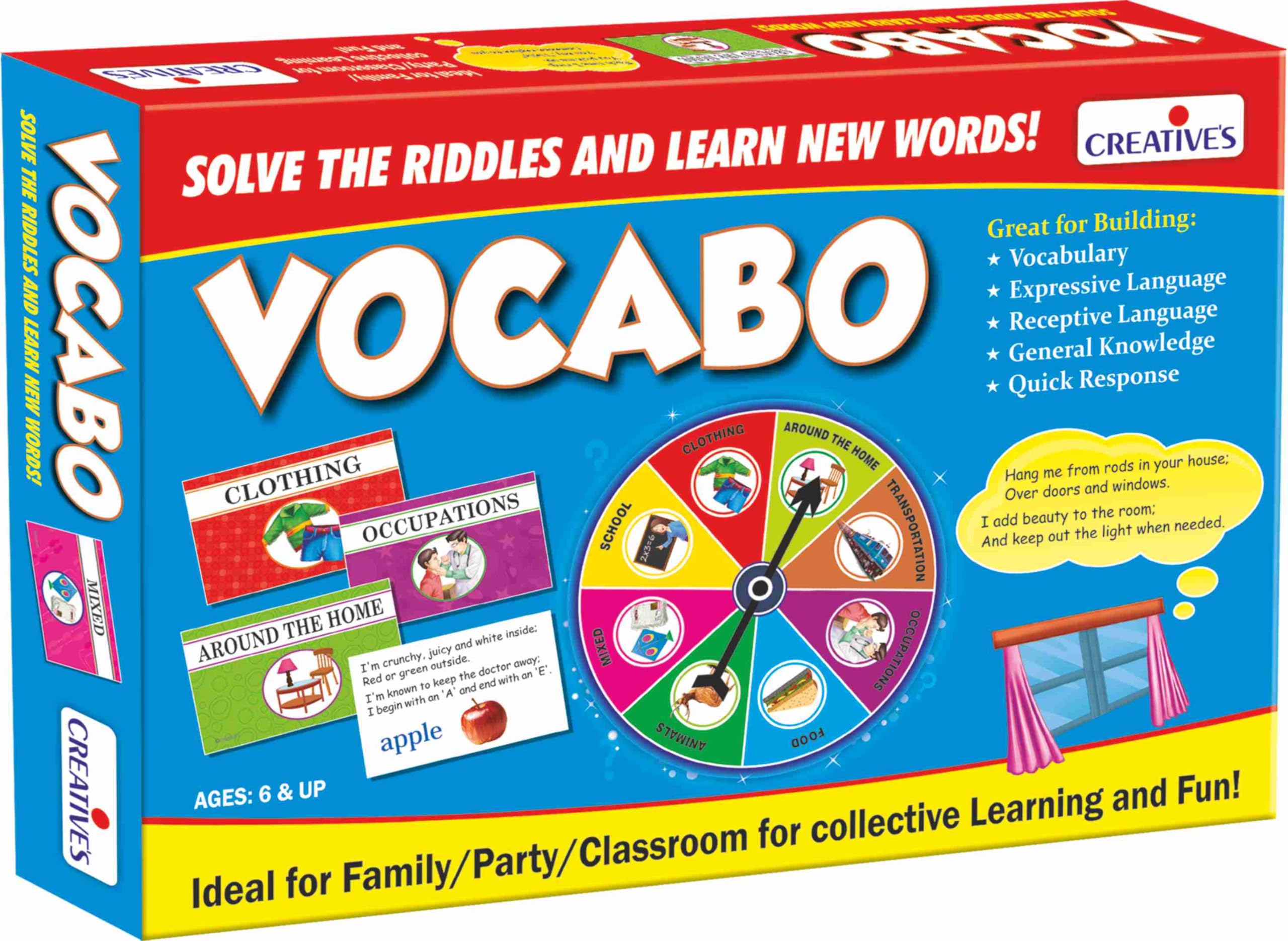 Creatives Vocabo | Spinner, Cards & Board Game | Fun & Educational Game for Kids | Board Game for Families and Kids | Learning Board Game for Kids | Ages 6 & Up (B015CBMEMI) Amazon Price History, Amazon Price Tracker