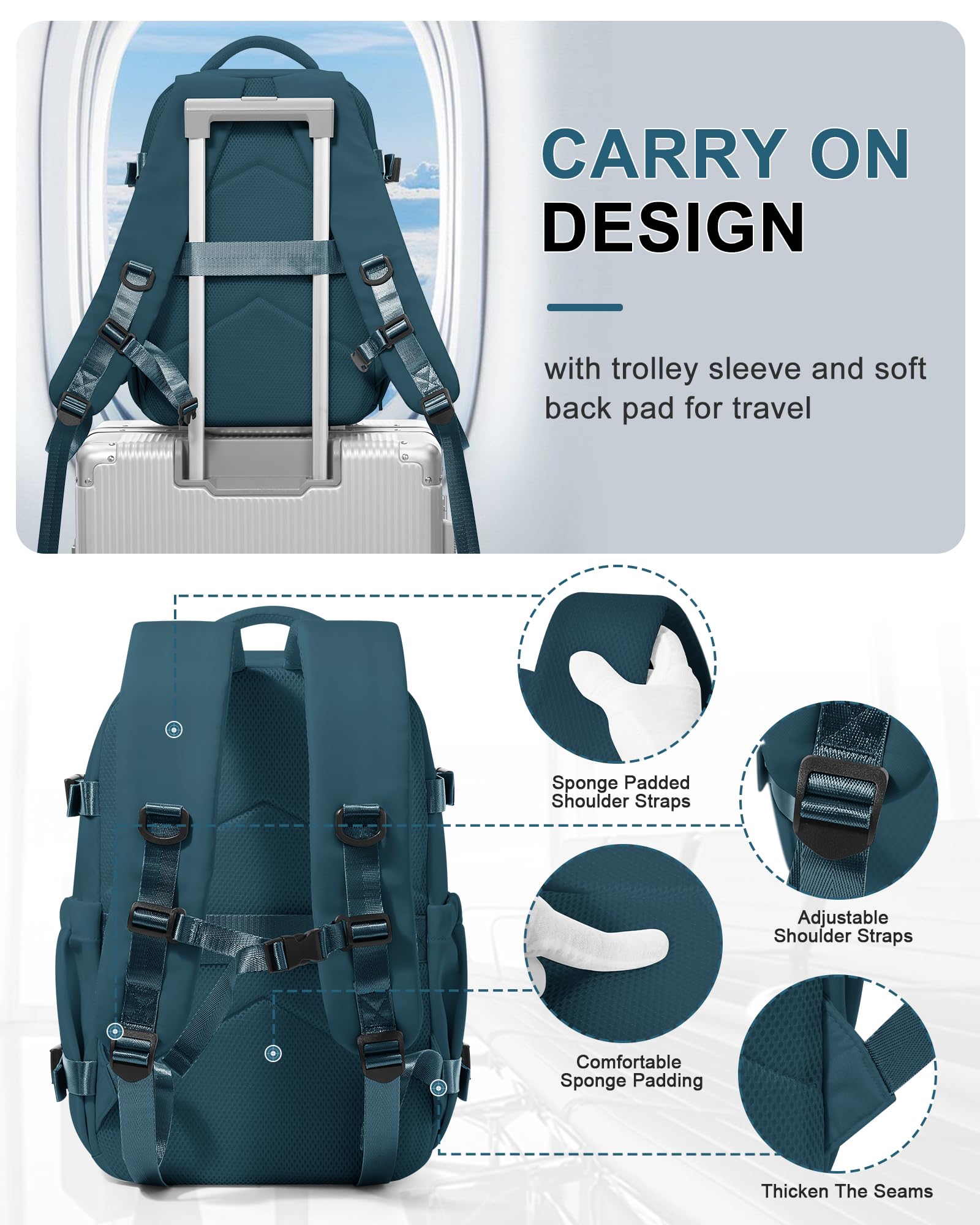 BJLFS Borse da Cabina per Ryanair 40×30×20 Zaino da Viaggio con Sottovuoto Bagaglio a Mano 40x20x25 Easyjet 45×36×20,Zaino Wizzair 40x30x20,Zaino Casual per laptop da 14 pollici per scuola
