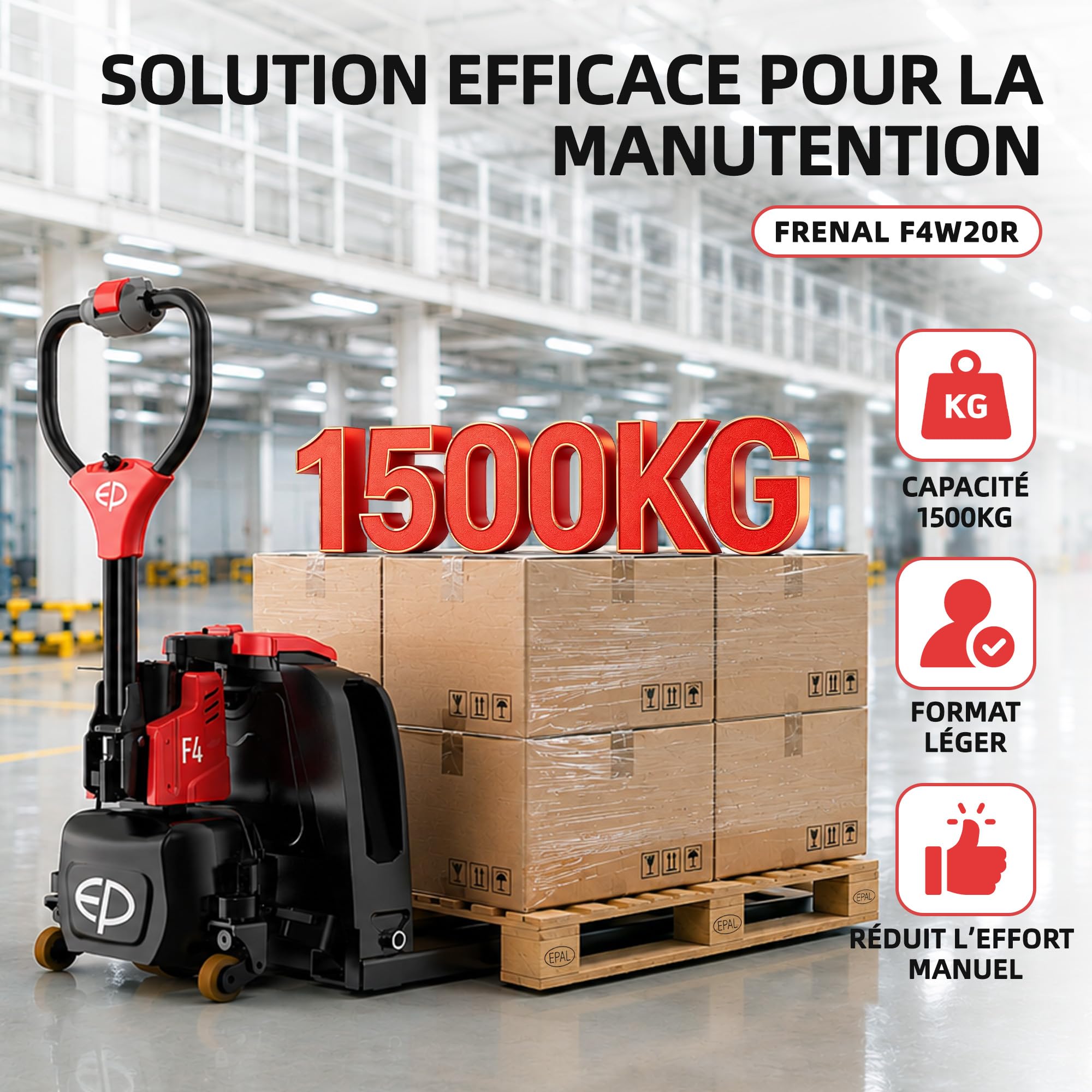 F4W20R Transpalette électrique 1 500 kg, Roues stabilisatrices