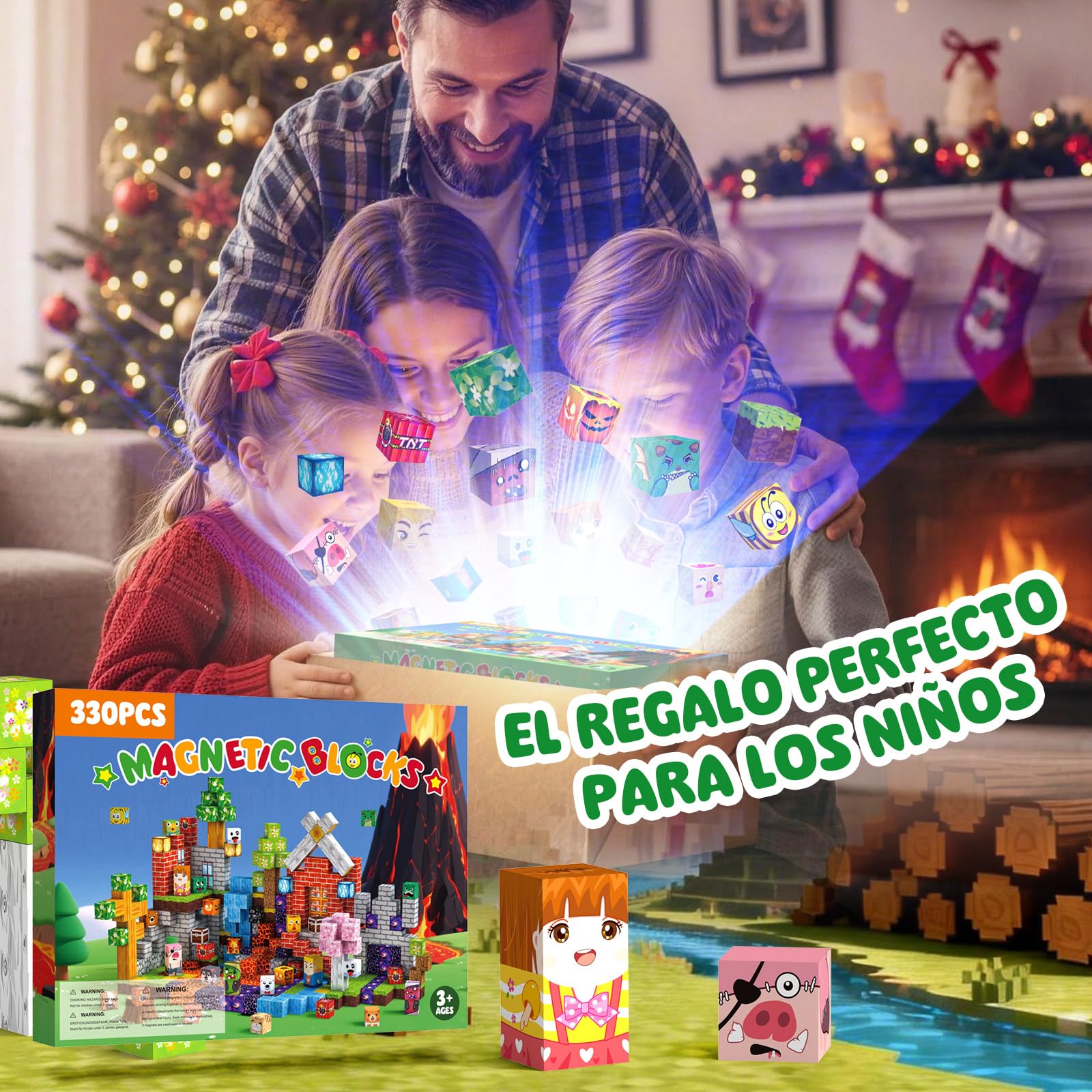 Bloques Magneticos Construccion Niños 330 Piezas 2CM 3+ Magneticas, Juego Magnetic Blocks Tiles Construcción, Juguetes Montessori para Niños 4 5 6 7 8 9 10 11 12 Regalos de Cumpleaños para Niñas