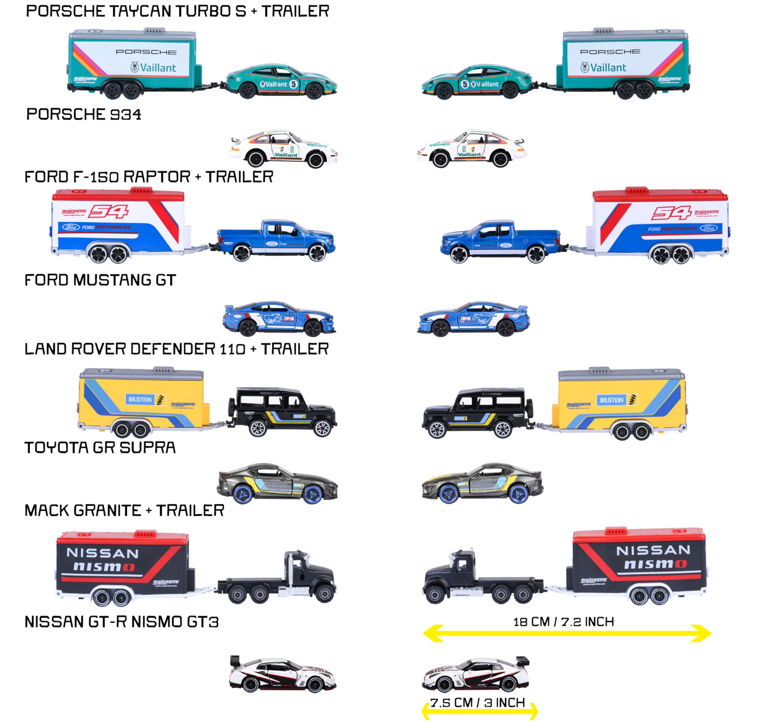 Majorette Trailer Ride Wild Racing 1:64 Con 2 Auto In Metallo. Set Di 3 Pezzi Con Ruota Libera Licenze Ufficiali Spedizione Casuale Tra 4 Modelli A Partire Da 3 Anni 8502003001