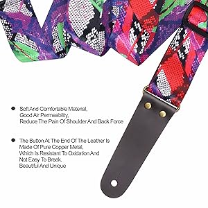 Nefelibata Guitar Strap, Nylon Print Snakeskin Guitar Straps with Head Cowhide Leather Ends for Bass, Electric & Acoustic Guitars, Free Strap Button, 1 Pair Strap Locks and 4 Guitar Picks