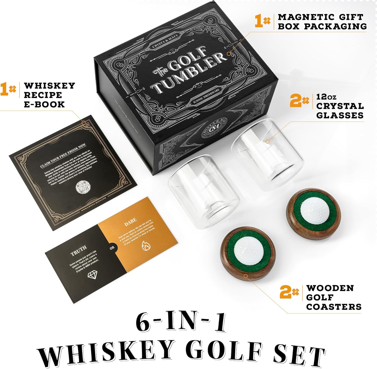 Golf Whiskey Glass Set | Golf Ball Shot Glasses | 12 oz Whiskey Glasses | Gifts for Golfers | Cool Stuff for Golfers | Birthday Gifts for Men and Women | Uncle Gift | Whiskey Presents for Golfer