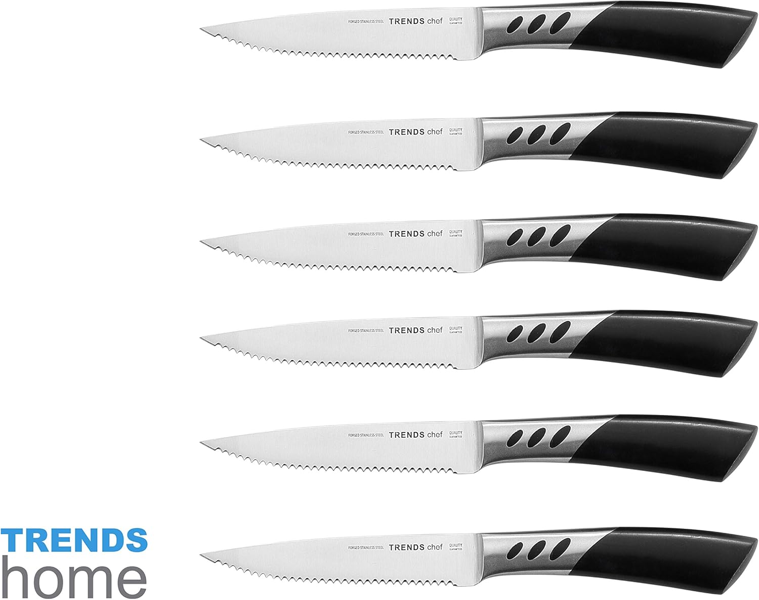 TRENDS Premium Steak Knives Set of 6. Double Forged from High Carbon German Stainless Steel. This serrated steak knife set is ultra-sharp and never require sharpening. Your ultimate steak knives.: Home & Kitchen