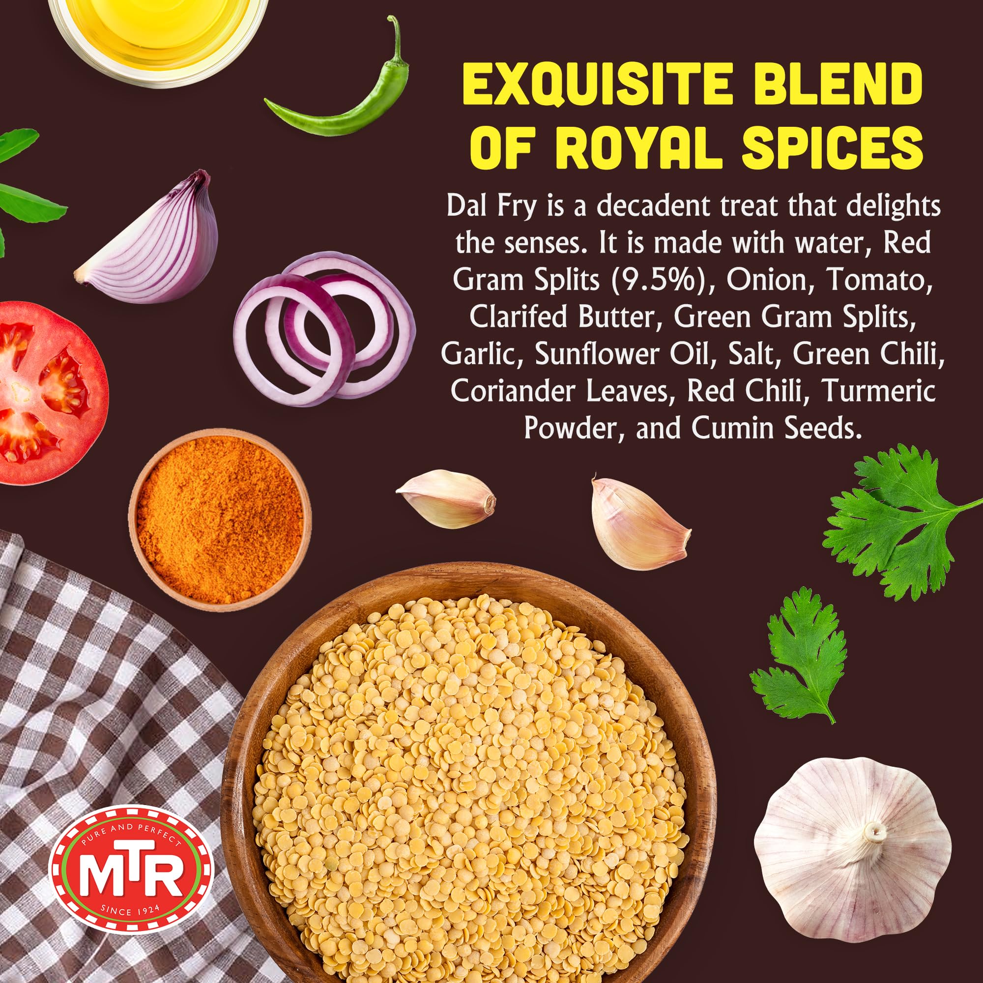 MTR - Minute Meals: Dal Fry - Flavorful Seasoned & Cooked Lentils - Authentic Indian Ready-To-Eat Meal - No Added Preservatives - A Quick Meal Suitable for Vegetarians, Ready in Minutes! (Pack of 6)