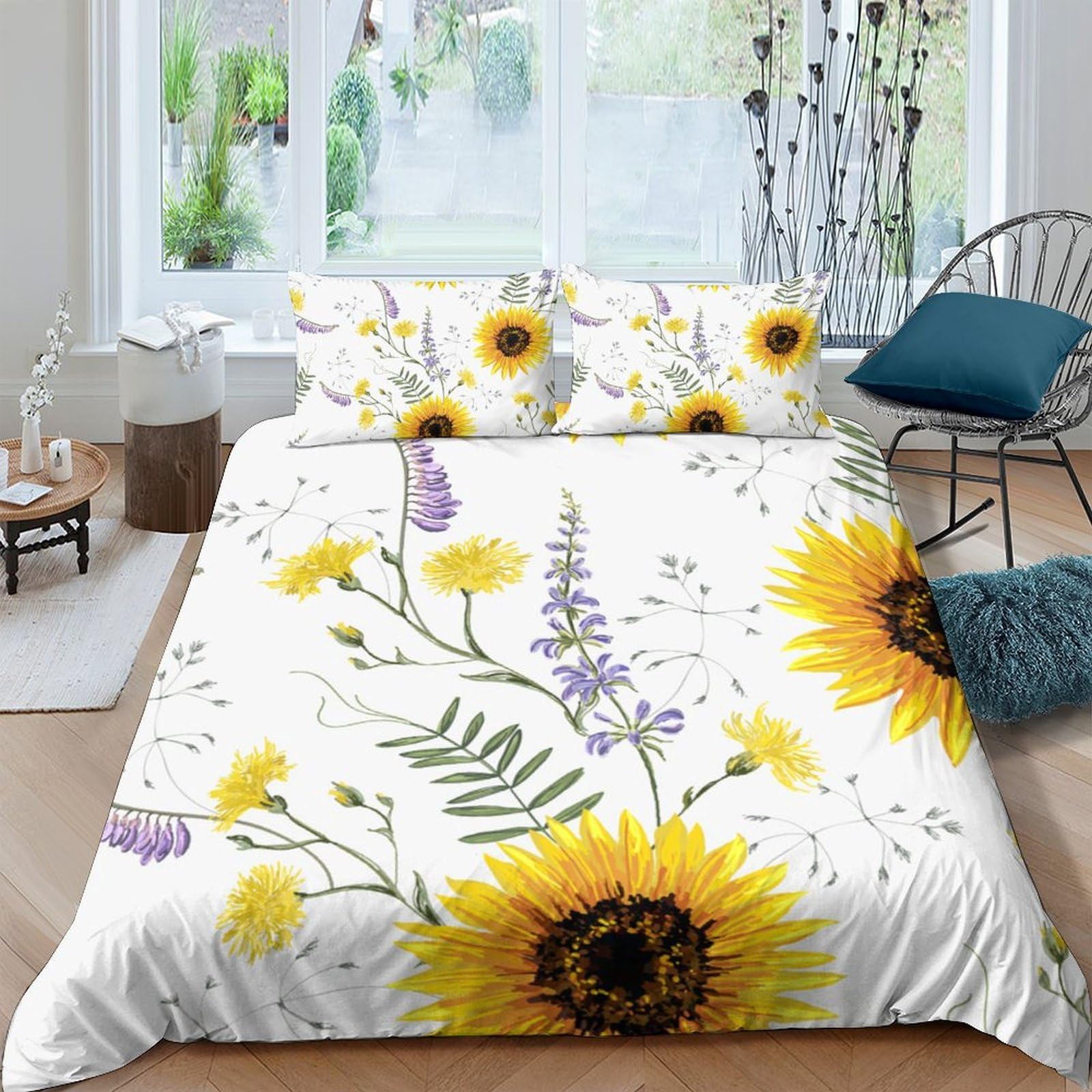Ctjqhvkz Style-5 3D Printed Sunflower Fitted Sheet Microfiber Yellow Floral Lavender Bed Cover Anti-Slip Machine Washable For Bedroom Guest Room Single（135X200cm）