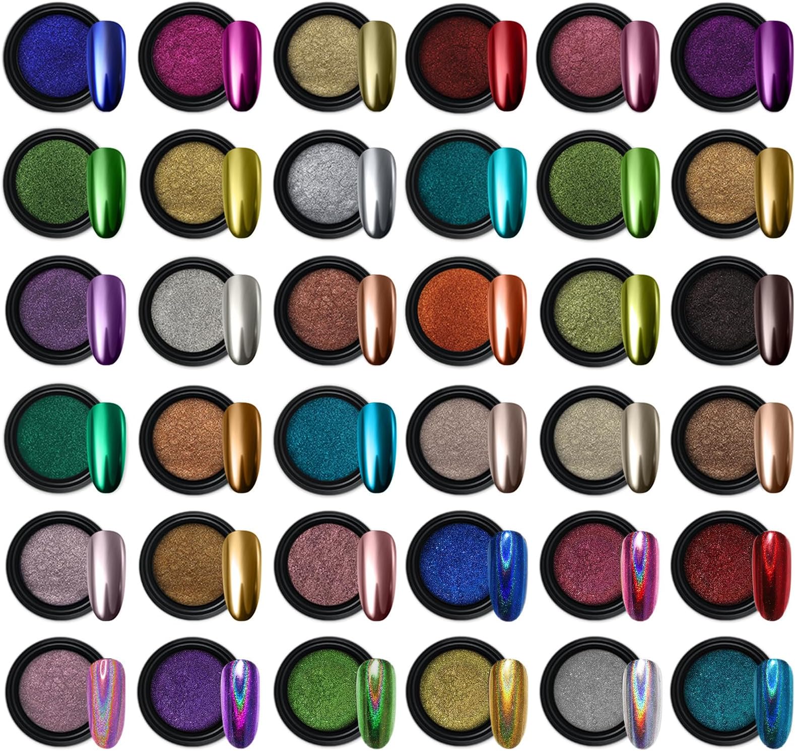 Artdone 36 Jars Chrome Nail Powder Nail Art Fimo Decoration Metallic Mirror Effect Holographic Aurora Chameleon Pigment Powder 1g/Jar Pearl for Resin Craft & Nail Art