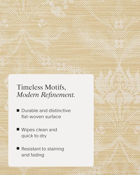 Martha by Martha Stewart | Chilewich Damask Placemats in Wheat - Set of 4 - Easy Care Woven Tabletop Textiles - Indoor/Outdoor - 19 x 14 Rectangle