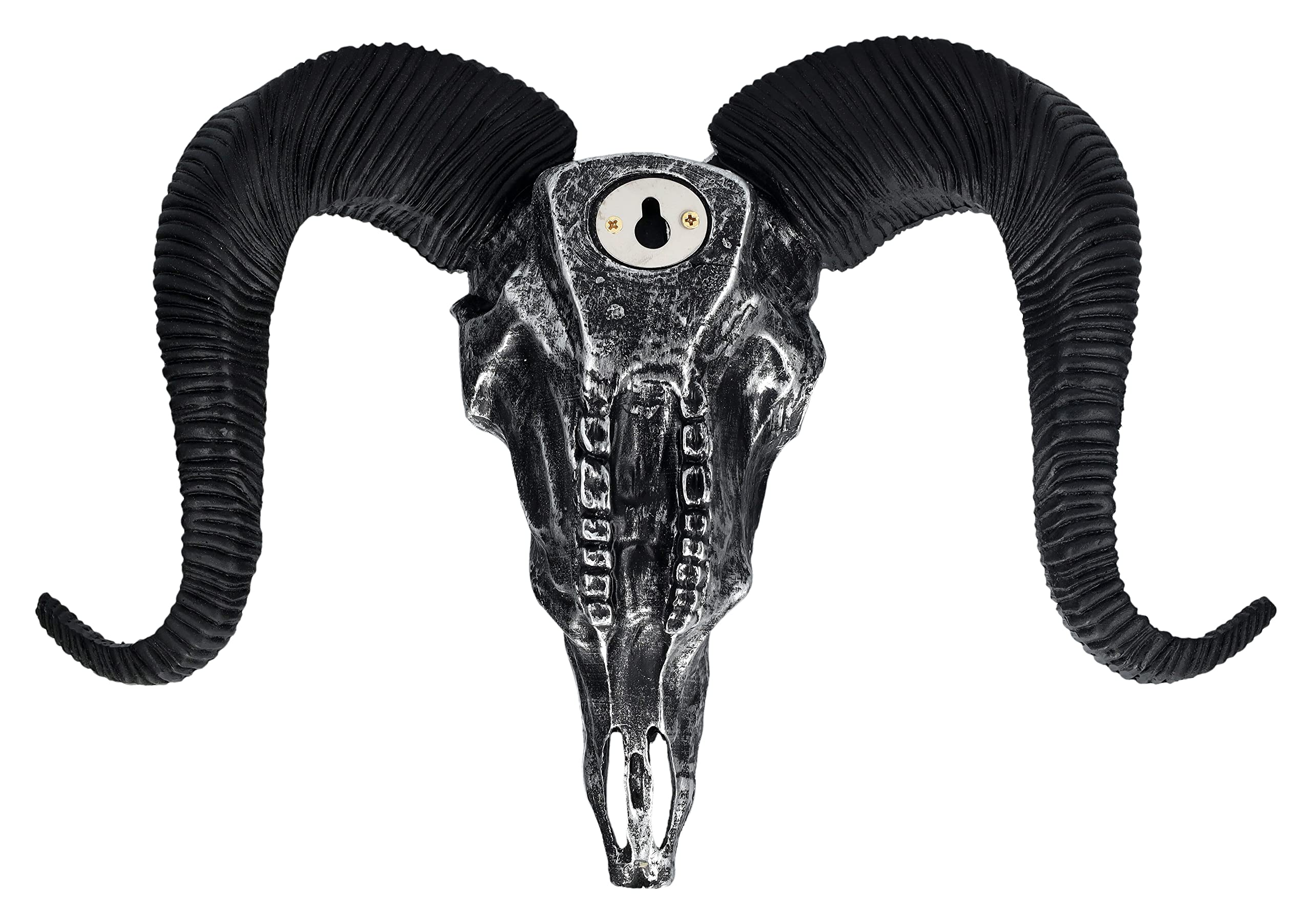 Pacific Giftware Trofeo en relieve de pared – Cráneo de carneros 29 cm con adornos plateados calavera con cuernos trofeo | Toro, cabeza de toro, ovejas largas