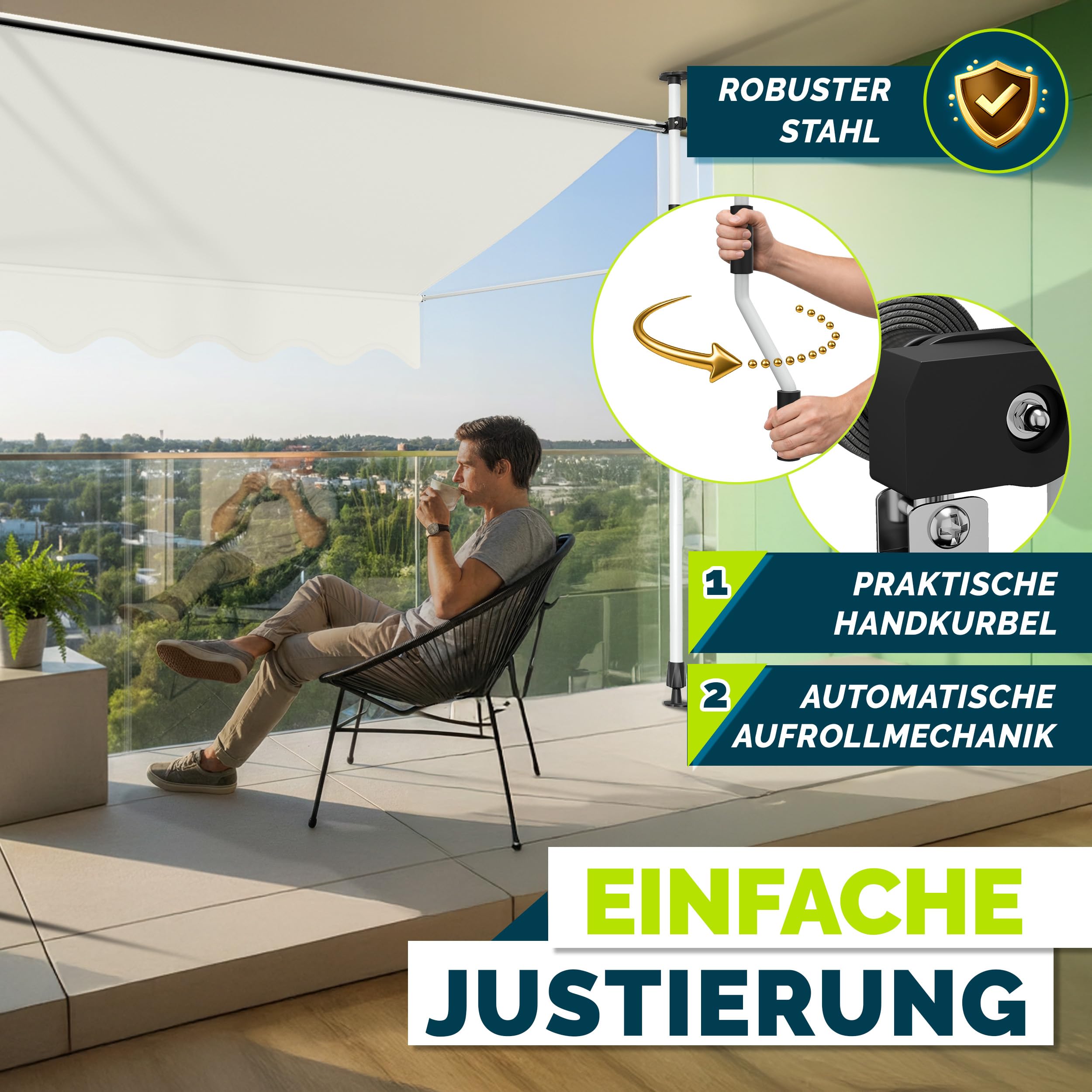 tillvex markise Klemmmarkise 150cm breit mit Handkurbel | Balkonmarkise ohne Bohren | Balkon UV-beständig, wasserdicht & höhenverstellbar Maat:58 HAWK Outdoors - Knoten Category:E Bike City_Selle Royal Wave