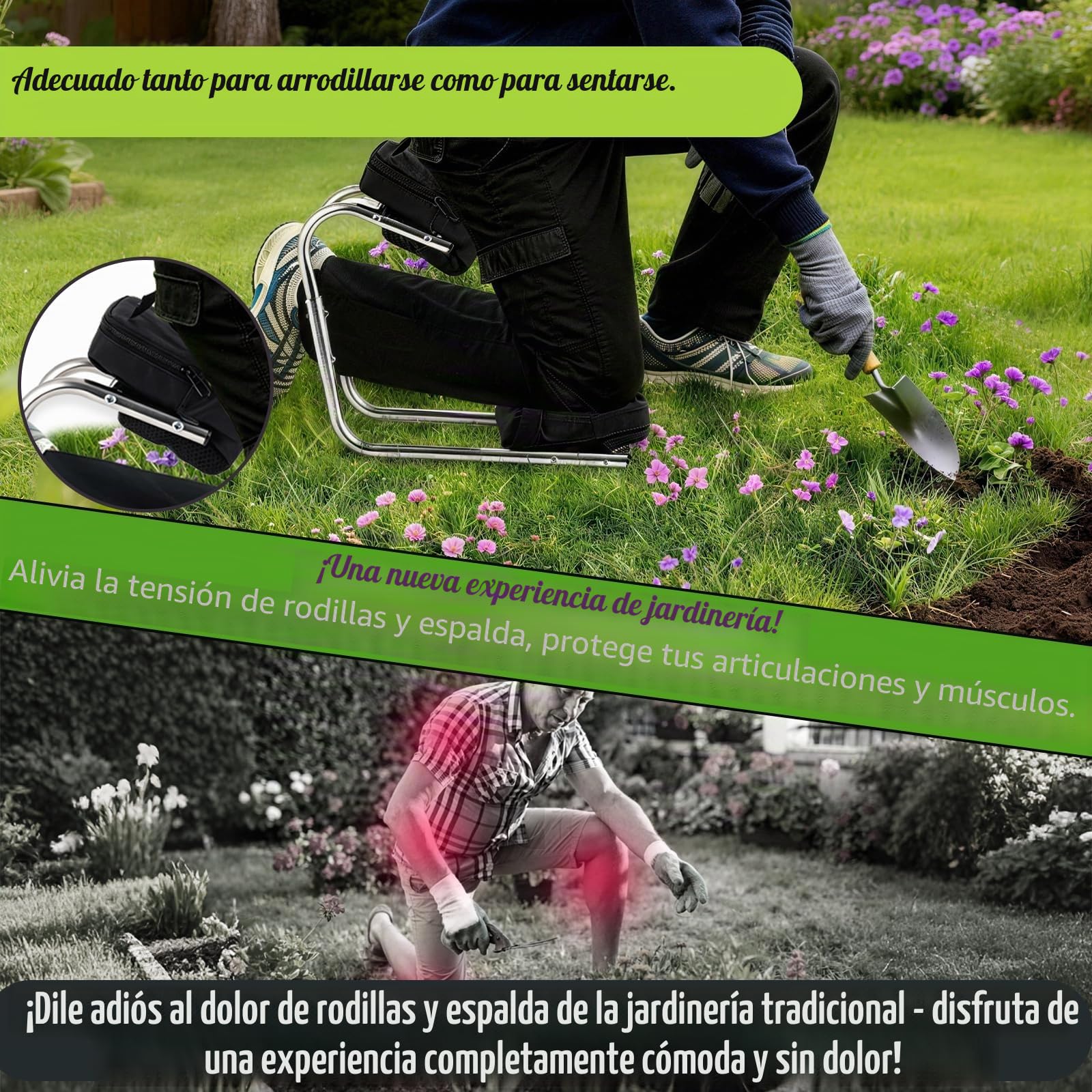 Asiento para Rodillas, Rodillera de jardín con función de Asiento, Protege Las Rodillas, soporta hasta 200 kg, Ideal para jardinería, construcción y Trabajos Profesionales