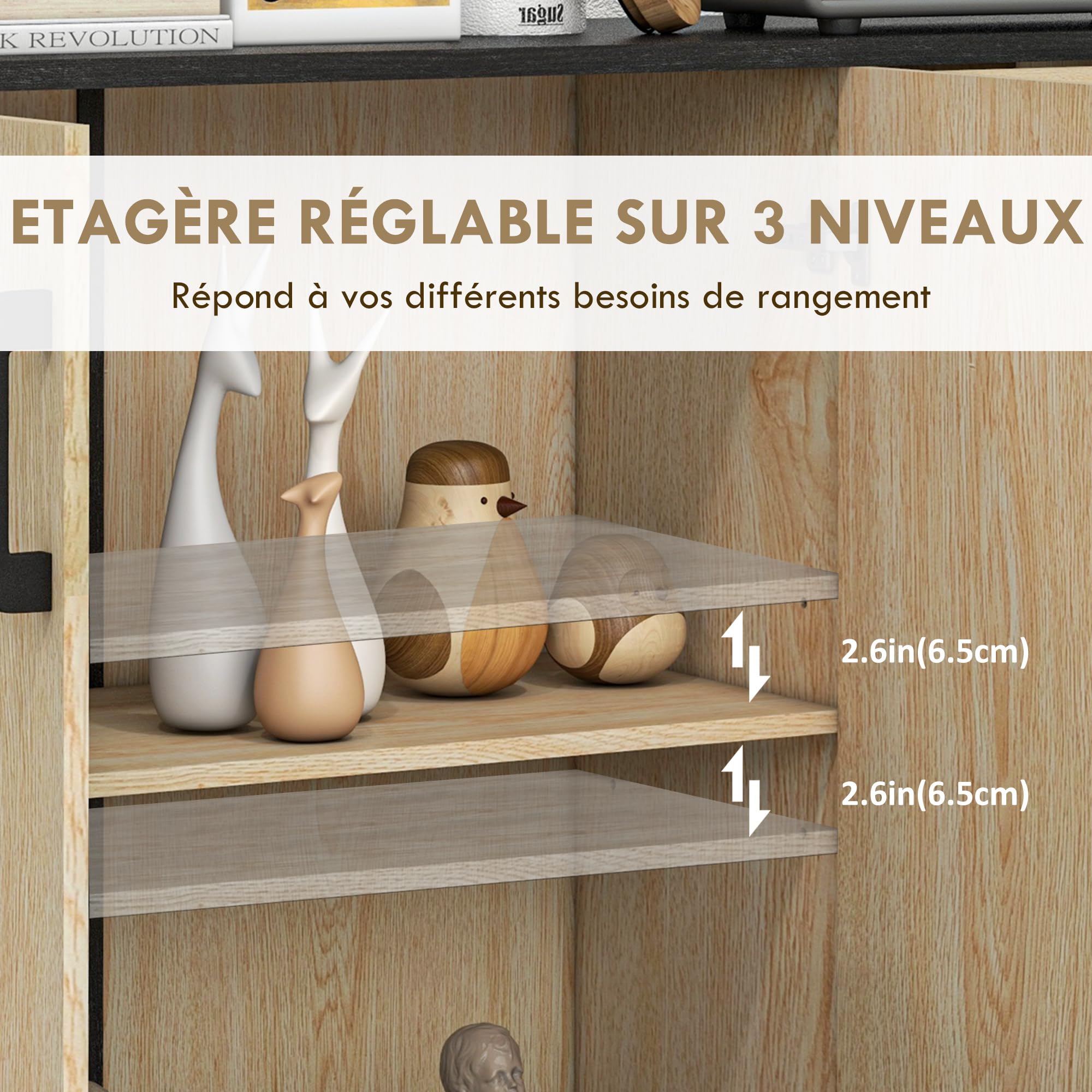 HOMCOM Buffet Salon, Meuble de Rangement avec 3 Portes, 2 tiroirs et étagère réglable, Style Moderne, Buffet Salle à Manger, Cuisine et Salon, 90 x 30 x 75,5 cm, Noir et Bois Naturel