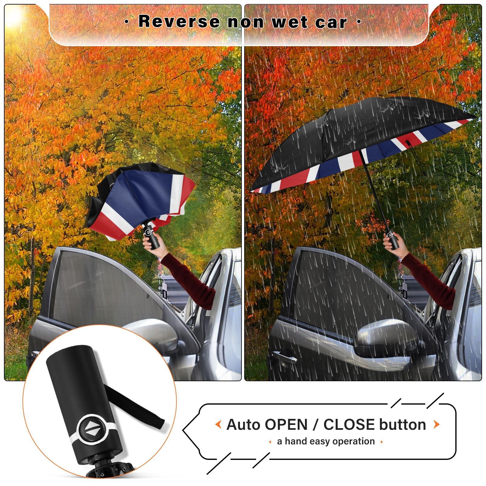 ALAZA Umgekehrter Regenschirm für Regen und Sonne, automatisches Öffnen und Schließen, 117,8 cm, tragbar, umgekehrt, faltbar, UV-Regenschirm für Damen und Herren