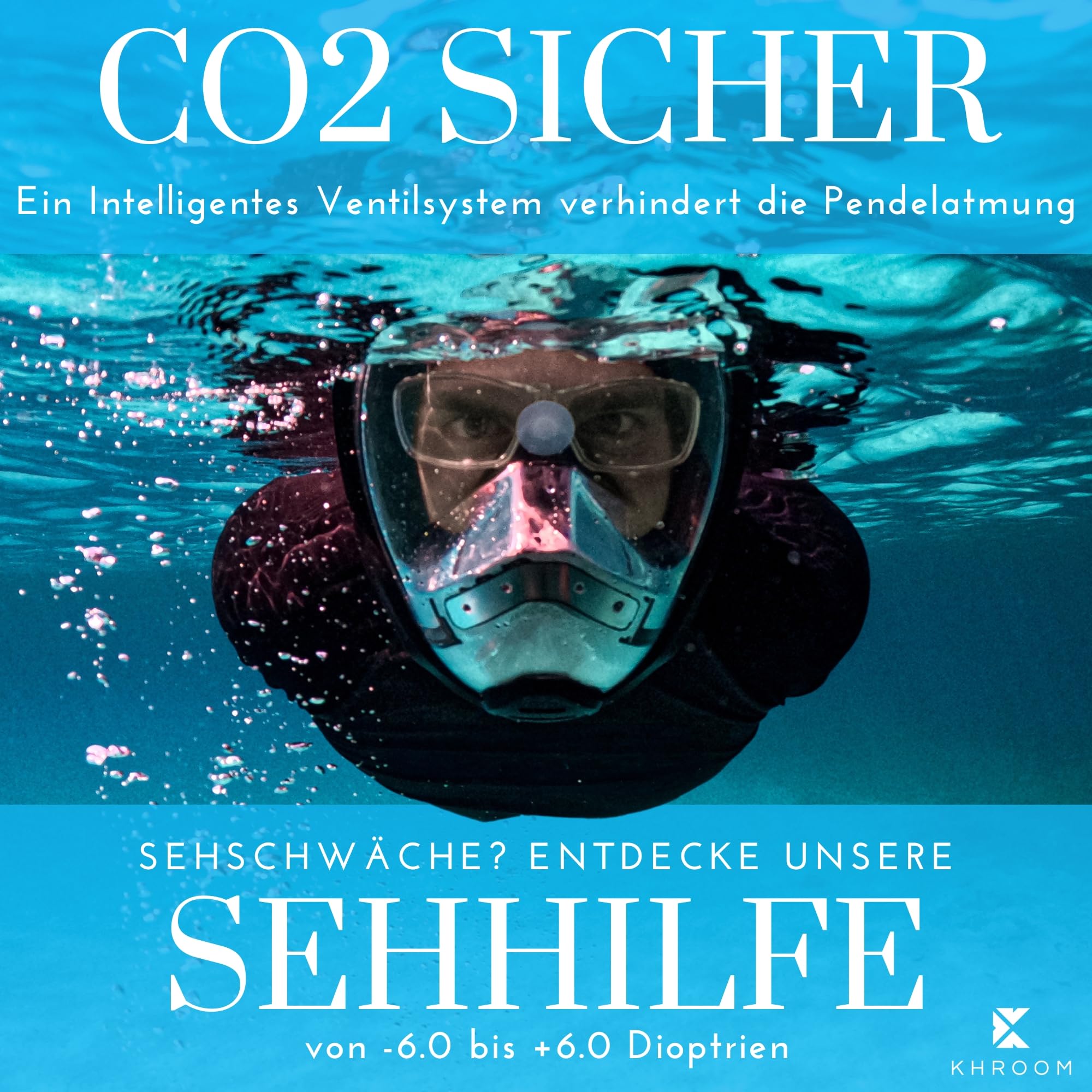 Khroom Schnorchelmaske Erwachsene & Kids ab 3 Jahre | CO2 sicher | Vollgesichtsmaske mit Easy-Breath System | Schnorchelset Alternative | Seaview Y Tauchmaske Schnorchelmaske Kinder
