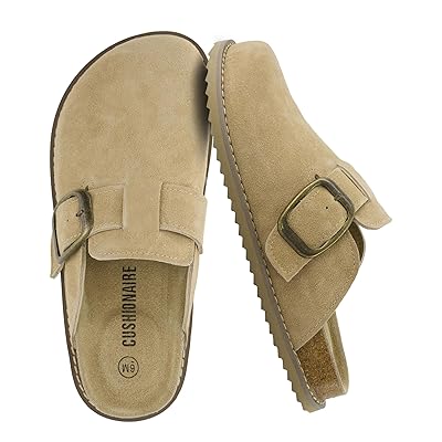 CUSHIONAIRE Women's Blain Genuine Suede Slip-On Clogs with + Memory Foam & Chic Buckle Mule - Comfortable, Non-Slip, Wide Widths Available