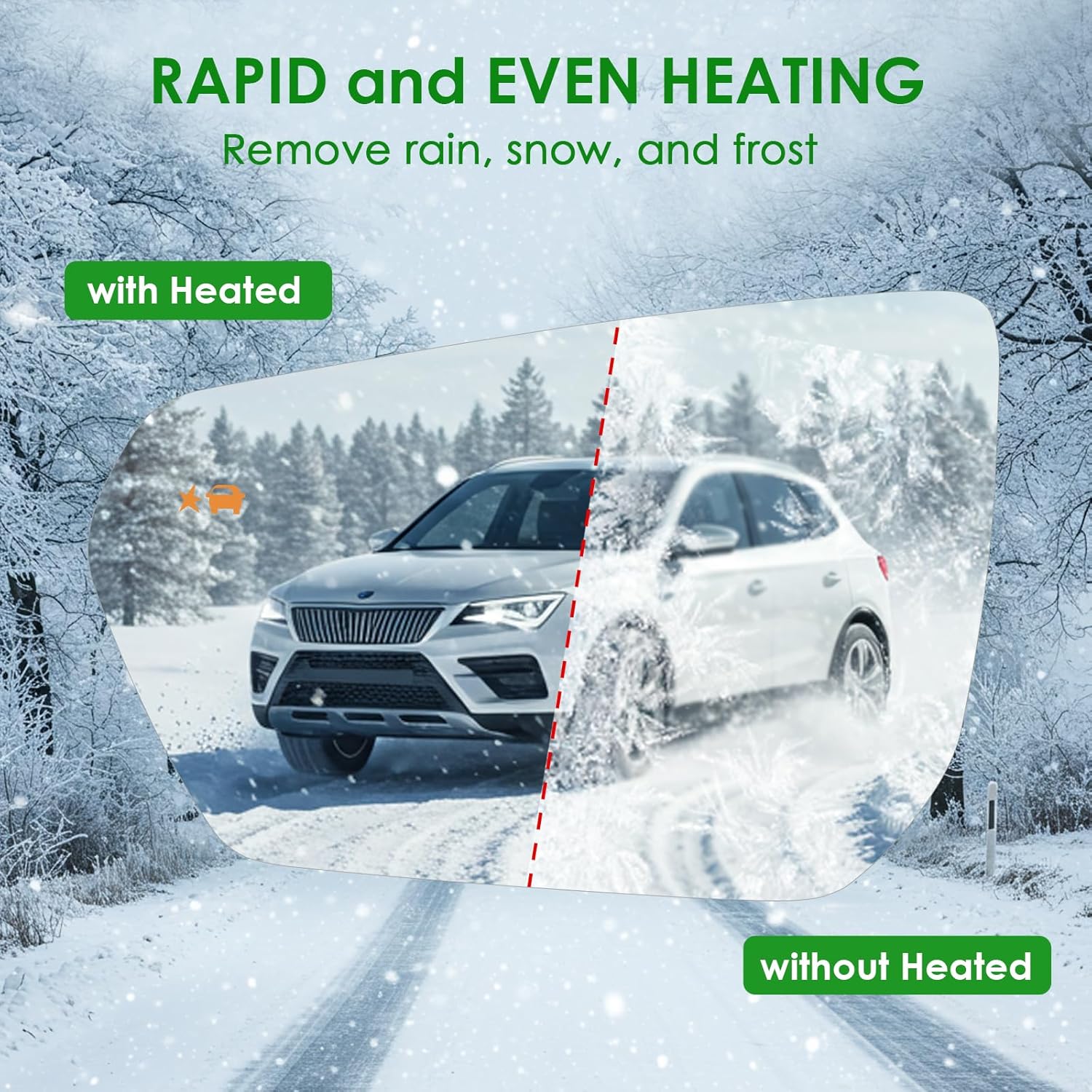 Driver Side Replacement Mirror Glass Compatible with GMC Terrain 2018-2024, Chevy Equinox 2018-2024, Heated with Blind Spot Detection, w/o Auto Dimming, 23406428, LH