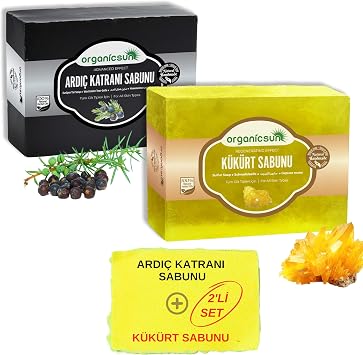 Set of 2 Natural Juniper Tar Soap and Sulfur Soap Anti Itching Soap Set