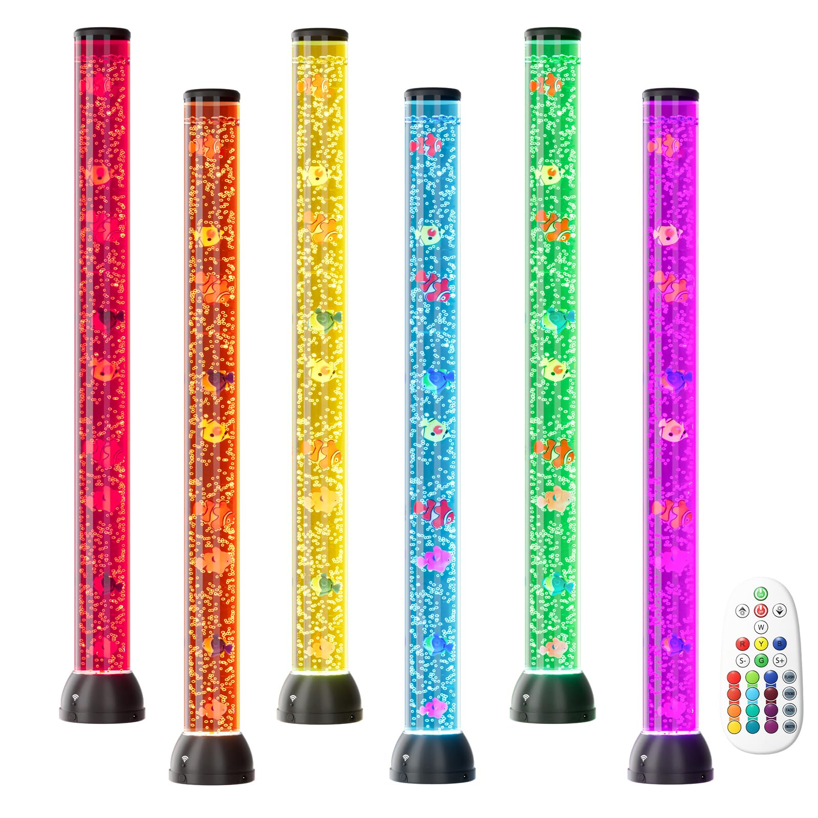Photo 1 of Wankeer Large 4FT Sensory Bubble Tube Lamp, Remote Control Bubble Fish Lamp with 16 Color Changing Effects & 8 Floating Fishes, Sensory Aquarium Mood Light for Autism, ADHD, Stress & Anxiety Relief