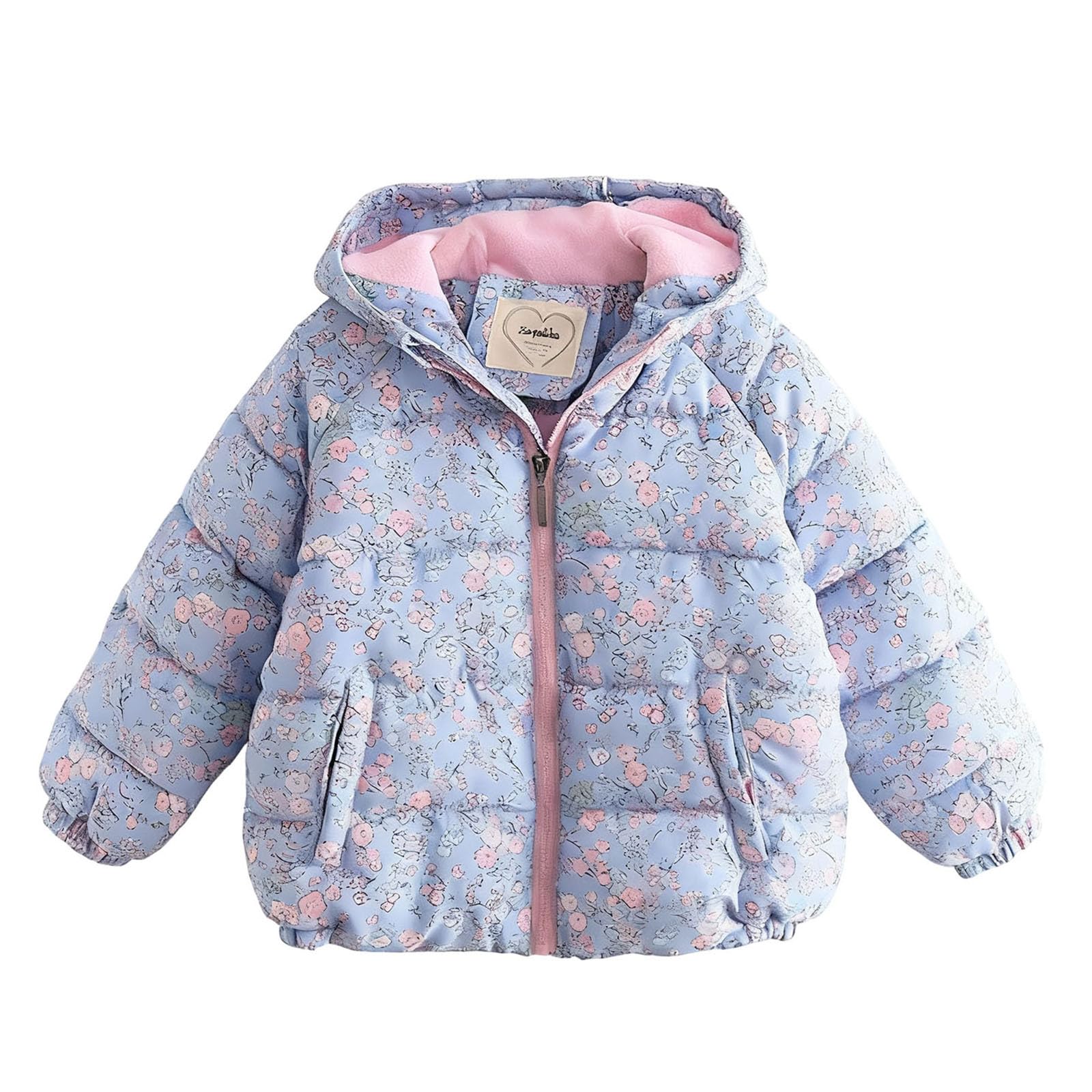 HAOLEI Chaqueta Acolchada con Capucha para Niña Gruesa Cálida Abrigo Acolchado Manga Larga con Estampado de Floral Suave Cómodo Caliente Cazadora de Forro Polar Ropa Niña Pequeña 3-11 Años