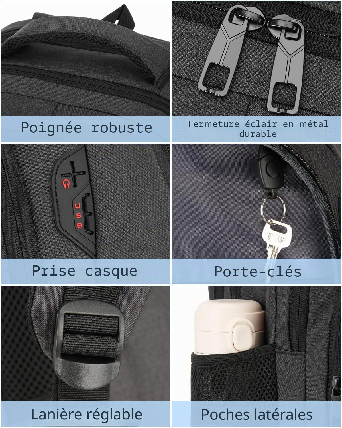 kadilong 17,3 Pouces Sac à Dos Ordinateur Portable pour Homme,Sac pour École Cartables Scolaires Université Lycée pour Ado Garcon