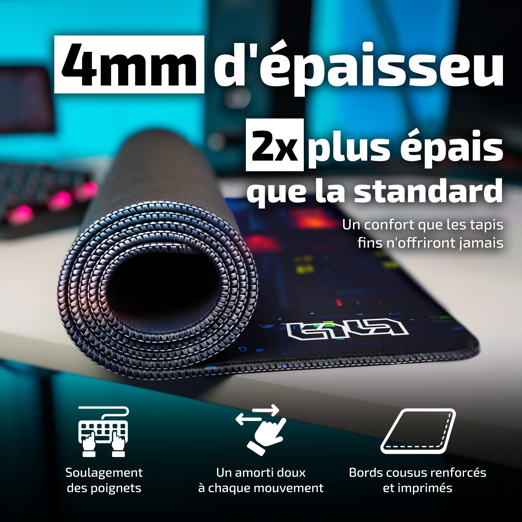 Tilt Grand Tapis de Souris Gamer XXL 90x40 cm | Tapis de Bureau Gaming Anti-Dérapant | Mouse Pad Imperméable pour PC et Accessoires Gaming | Tapis de Clavier (Retro Cyberpunk)