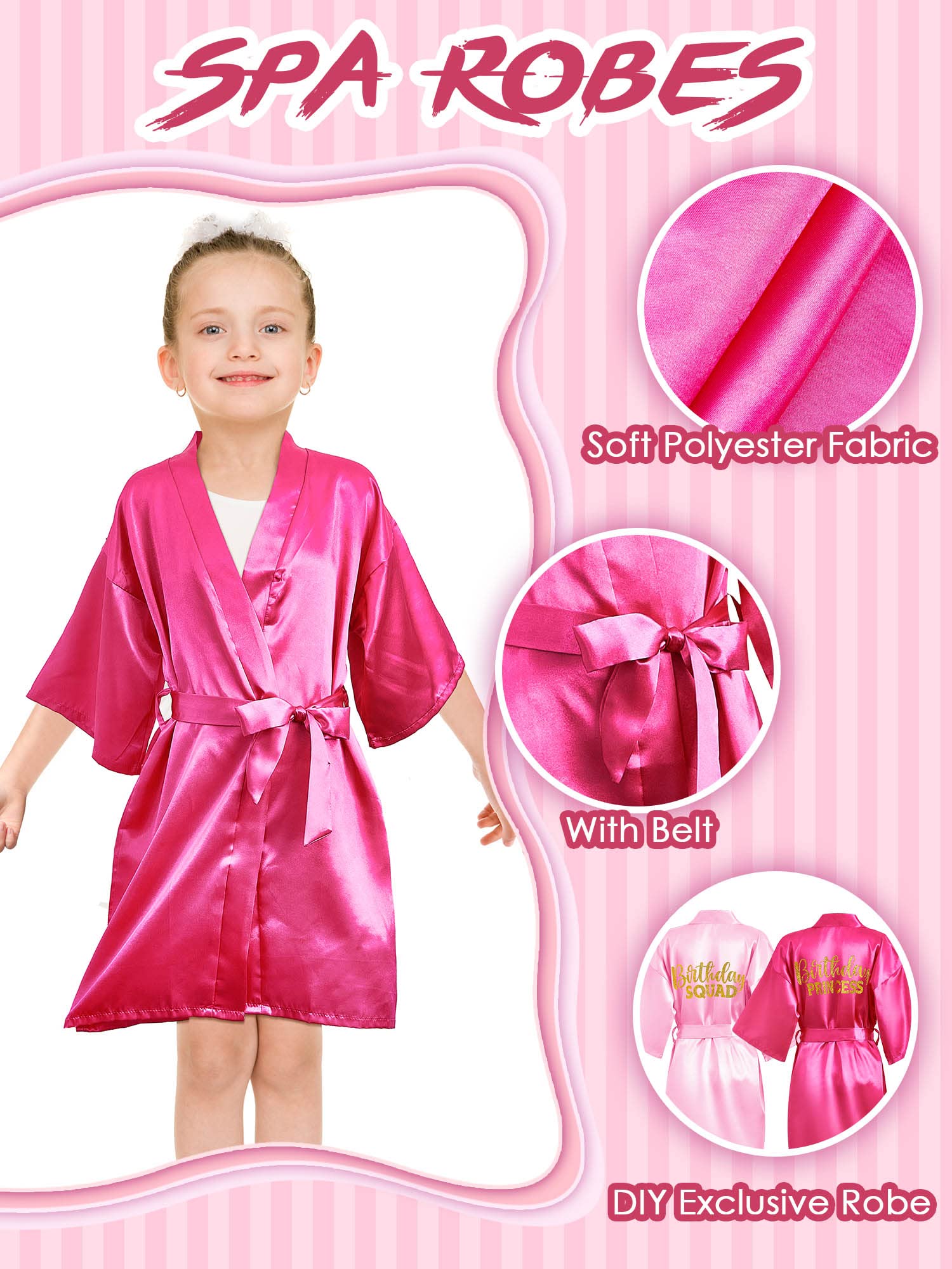 Jecery 7 Pcs Birthday Squad Robe Birthday Princess Robe Spa Party Supplies Unicorn Slumber Pajamas for Girls(Rose Red, Size 10)