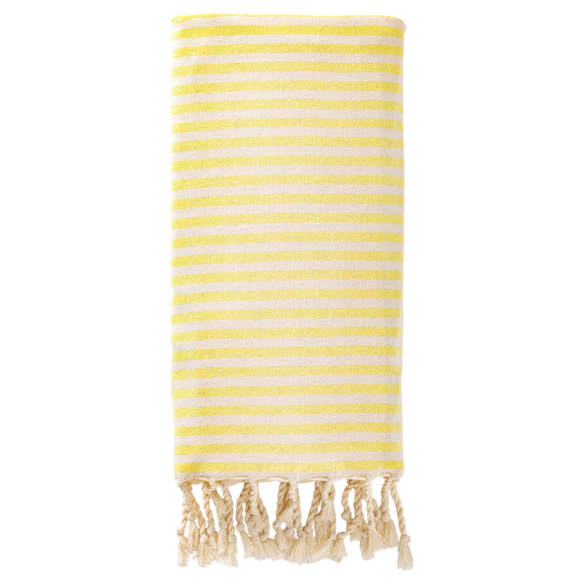 HMETOL Turkish Beach Towel Striped Tassel Design Lightweight Sand Free Quick Dry Versatile Travel Yoga Picnic Bath Towel 1 Pack Light Yellow 180 x 100cm