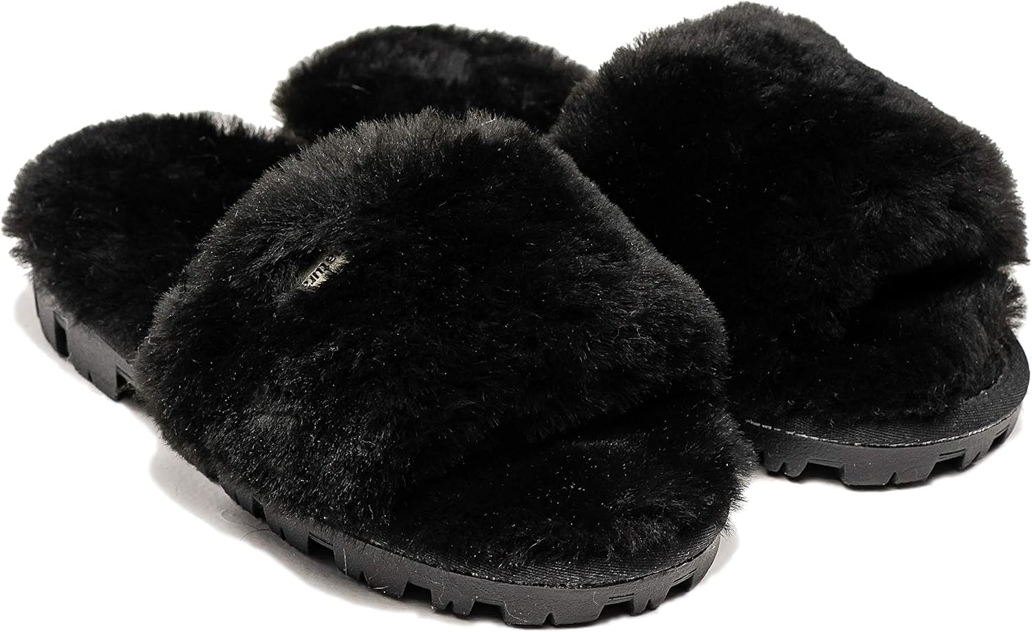 Natural Women's Charlotte Sheepskin Fur Flat Slide Sandals Open Toe Furry Slippers Soft Comfortable Fluffy Indoor Outdoor Slip-Ons, Cushioned EVA Sole