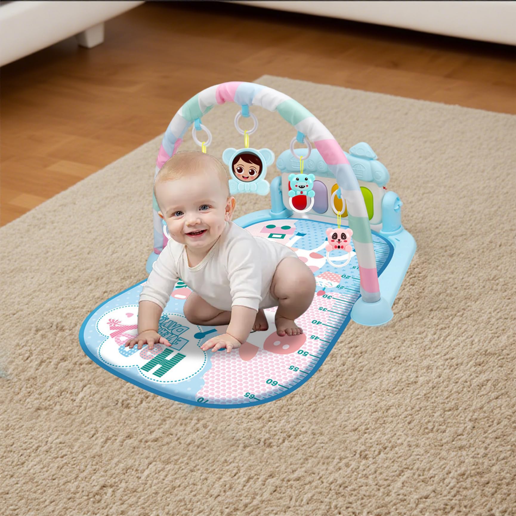Alfombra de juegos para gimnasio para bebés con música y luz Centro de actividades para bebés fácil y seguro con colgante de sonajero Tapete para el tiempo boca abajo Juguetes para recién nacidos.