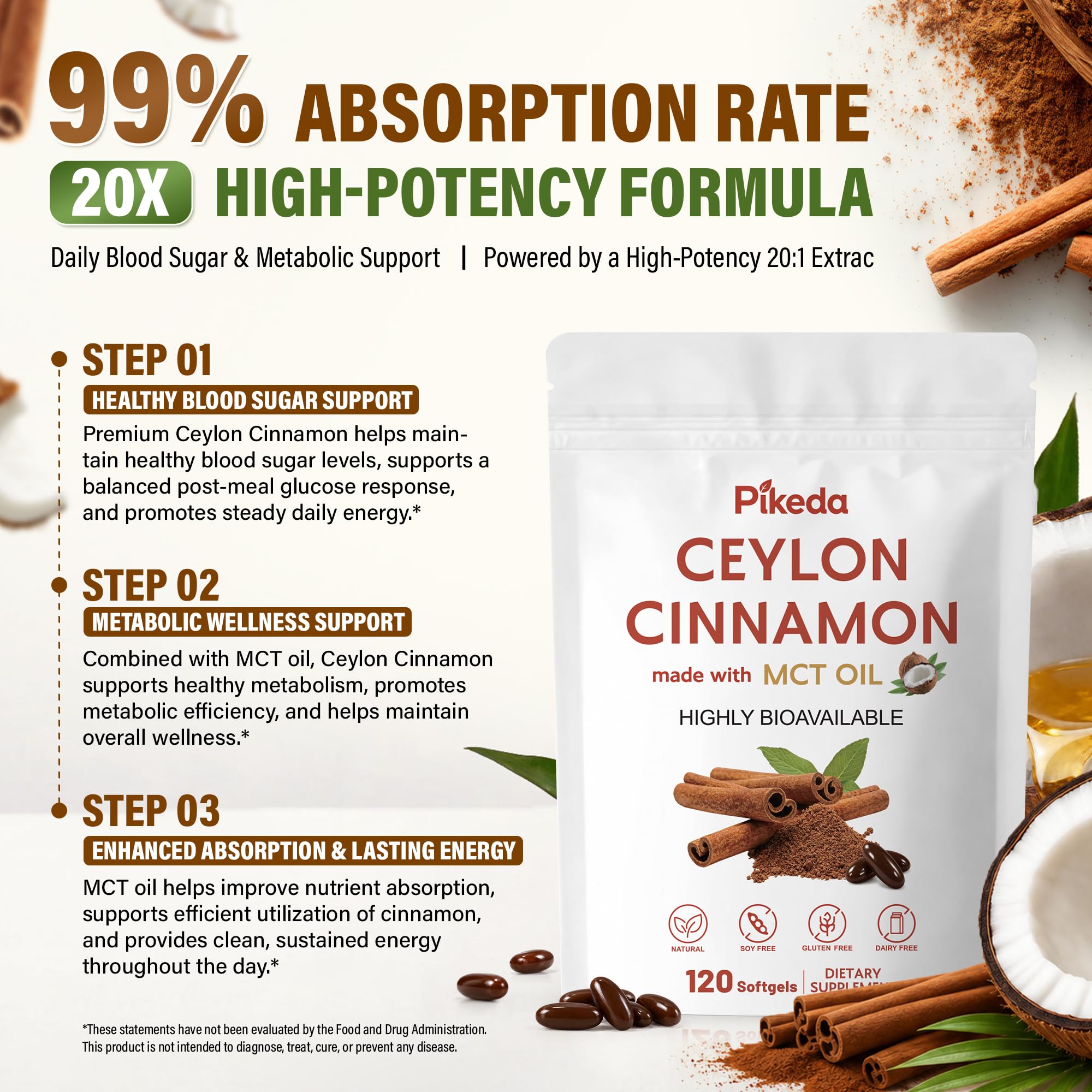 Ceylon Cinnamon with MCT Oil Supplements Softgels, 120 Day Supply — Amazon image 4