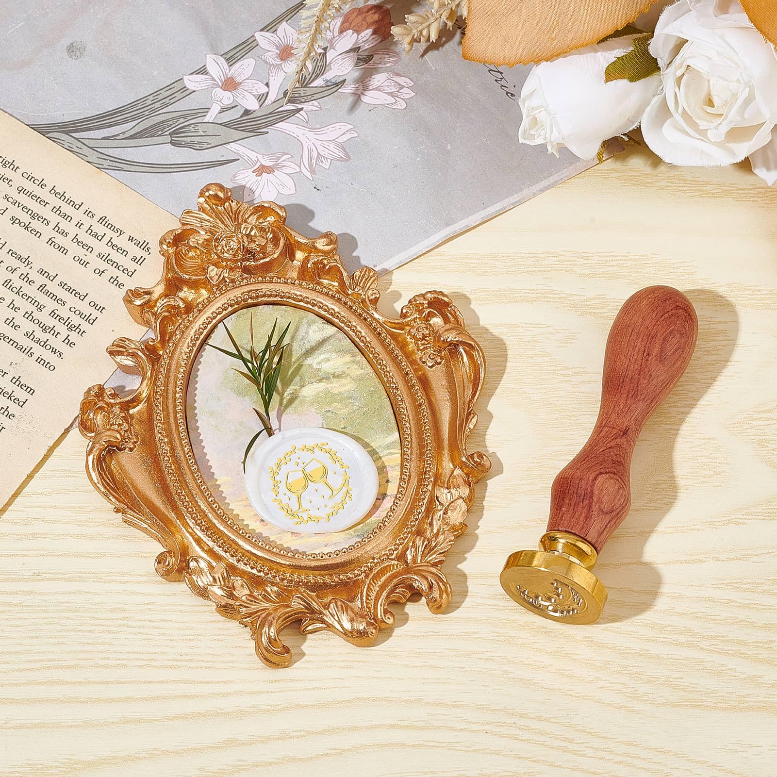 CRASPIRE Lily Wax Seal Stamp Flower Vintage 25mm Removable Brass Head Wood  Handle Sealing Wax Stamp For Wedding Birthday New Year Party Envelopes  Invitations Gift Packing, image size:1601x1601